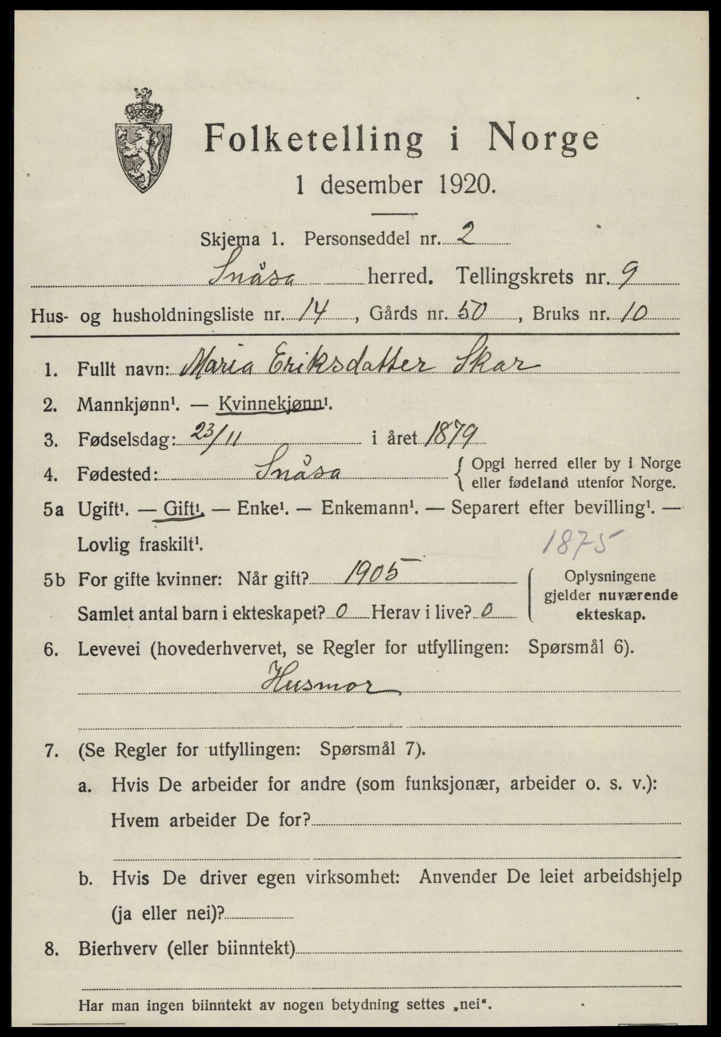 SAT, 1920 census for Snåsa, 1920, p. 3818