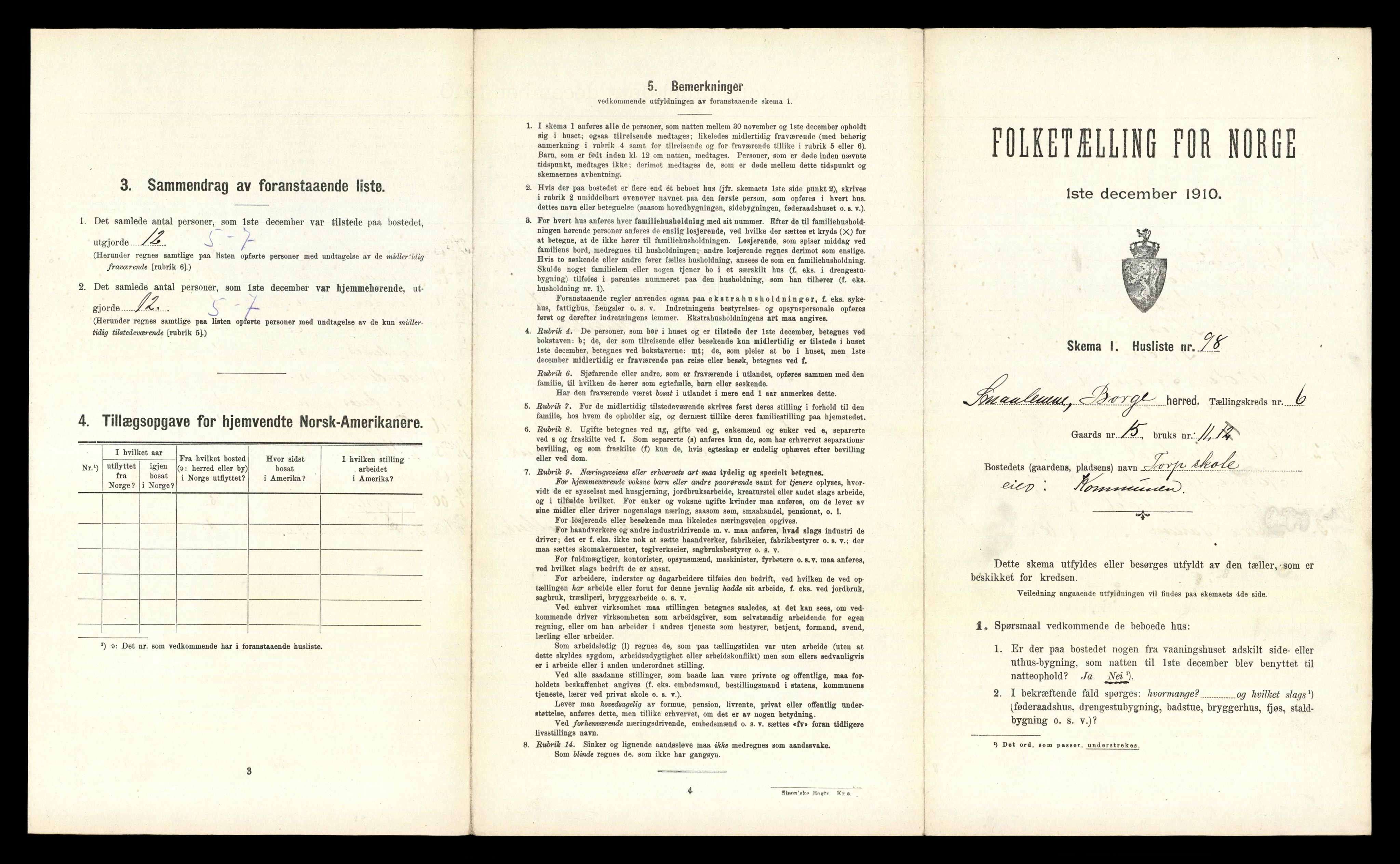 RA, 1910 census for Borge, 1910, p. 930