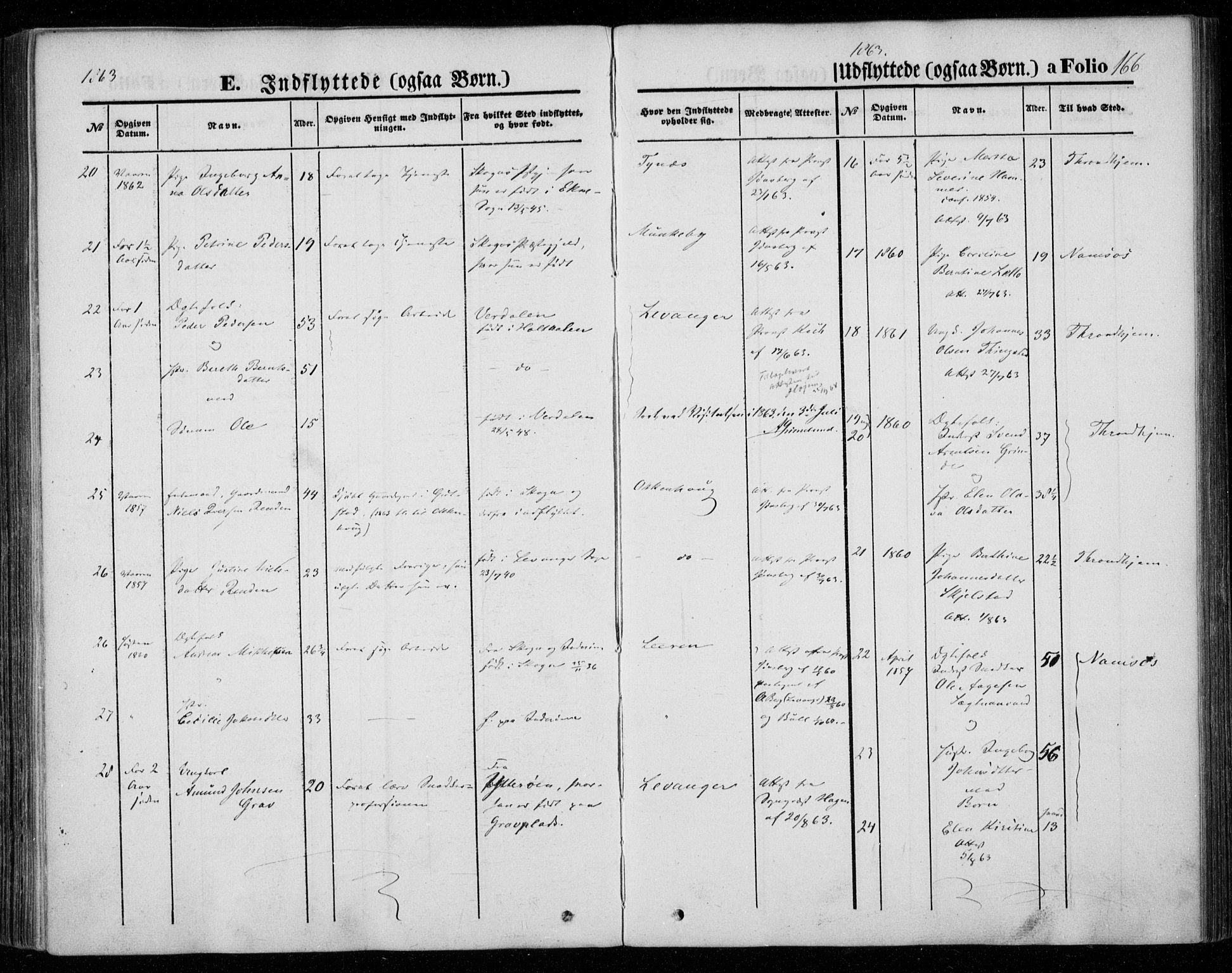 Ministerialprotokoller, klokkerbøker og fødselsregistre - Nord-Trøndelag, AV/SAT-A-1458/720/L0184: Parish register (official) no. 720A02 /1, 1855-1863, p. 166