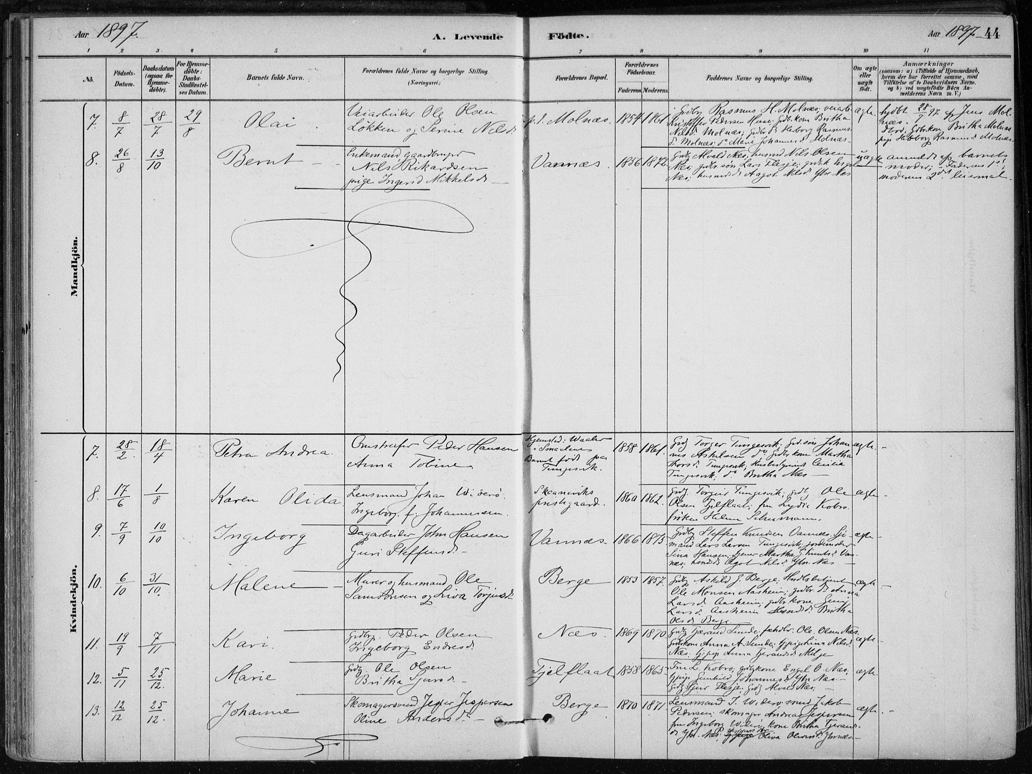 Skånevik sokneprestembete, AV/SAB-A-77801/H/Haa: Parish register (official) no. B 1, 1879-1914, p. 44