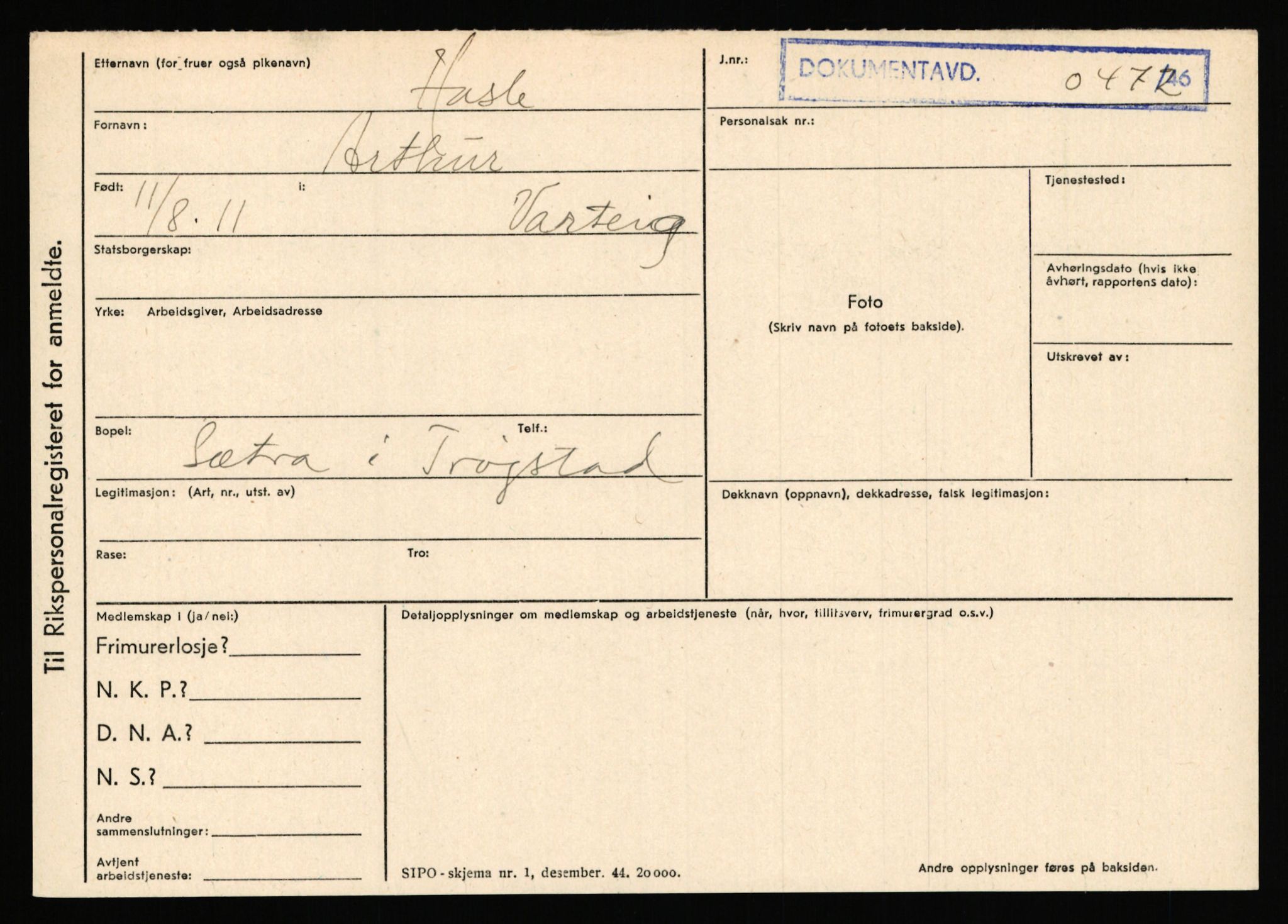 Statspolitiet - Hovedkontoret / Osloavdelingen, AV/RA-S-1329/C/Ca/L0006: Hanche - Hokstvedt, 1943-1945, p. 1984