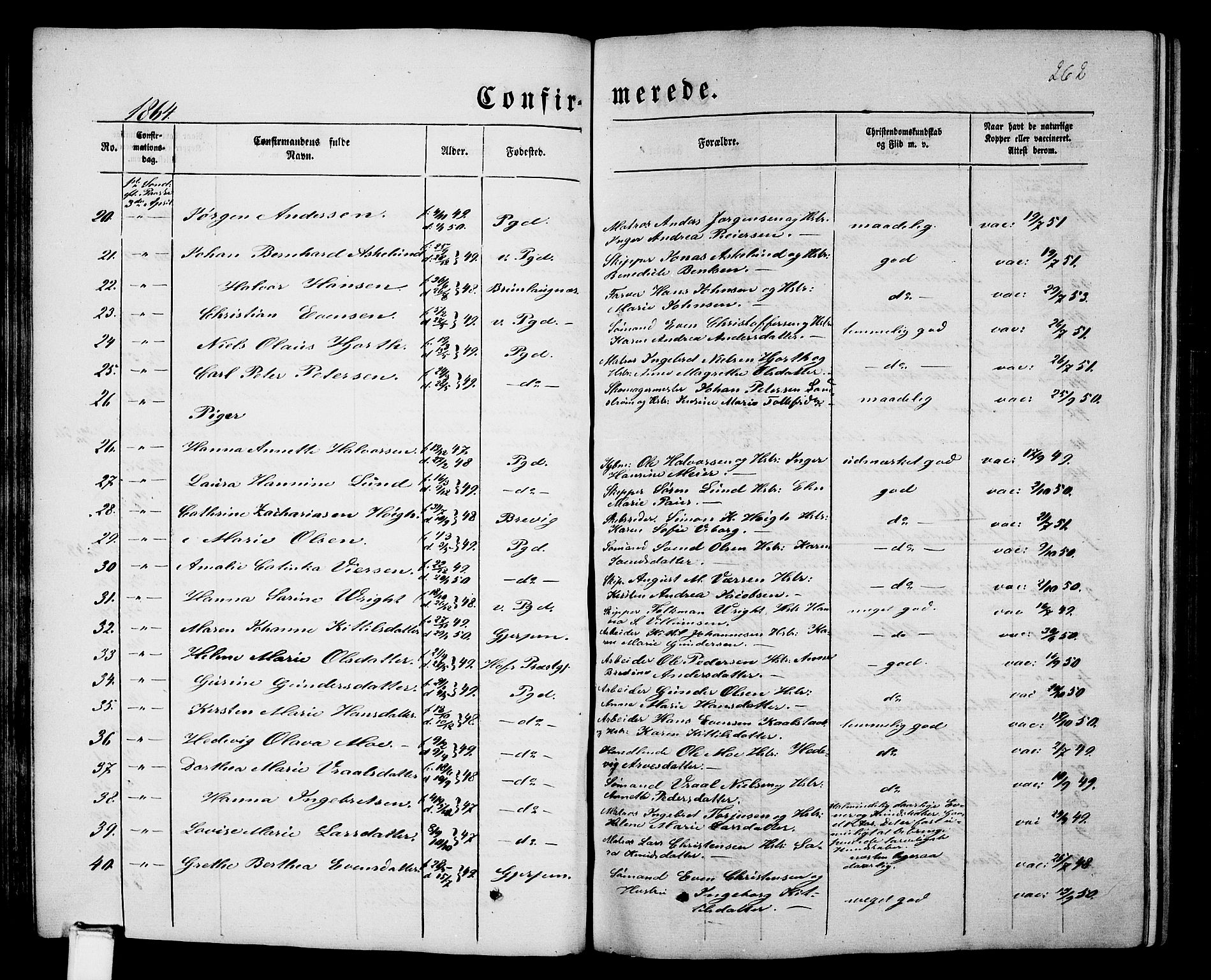 Porsgrunn kirkebøker , AV/SAKO-A-104/G/Gb/L0004: Parish register (copy) no. II 4, 1853-1882, p. 262