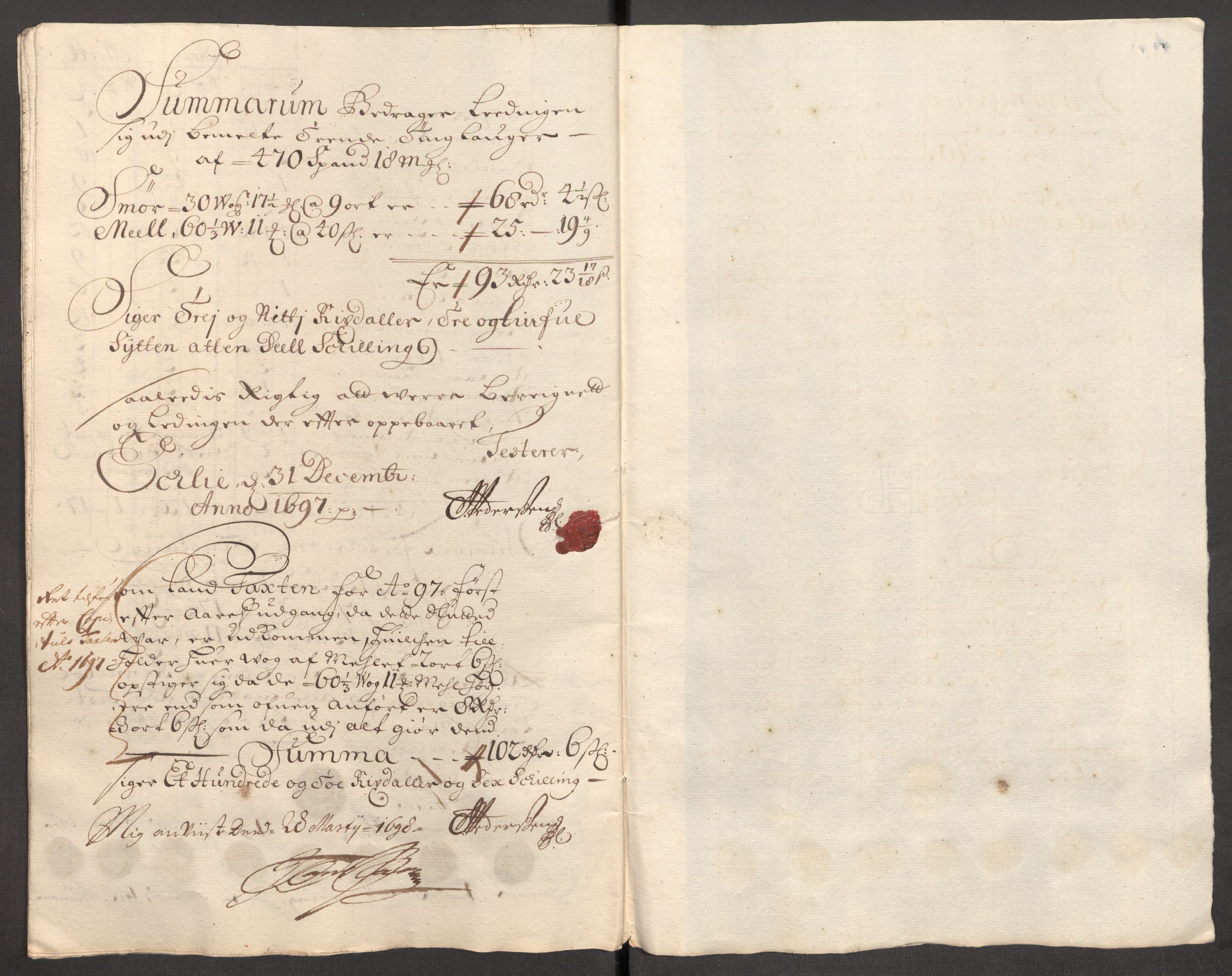 Rentekammeret inntil 1814, Reviderte regnskaper, Fogderegnskap, AV/RA-EA-4092/R60/L3947: Fogderegnskap Orkdal og Gauldal, 1697, p. 190