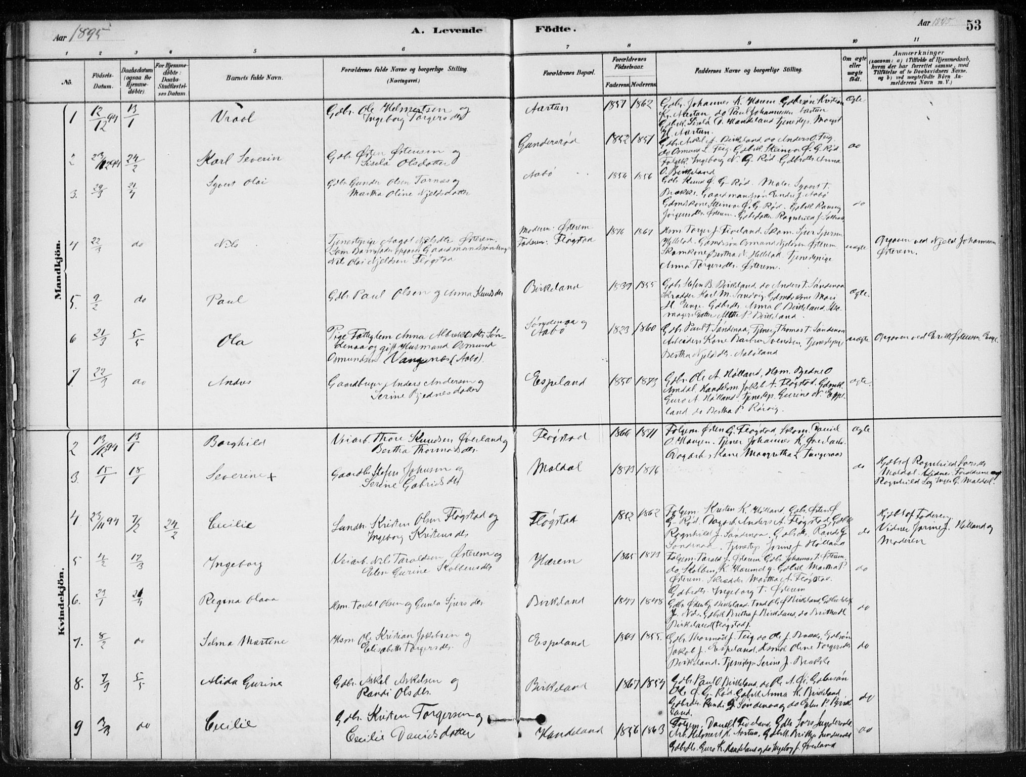 Sand sokneprestkontor, AV/SAST-A-101848/01/III/L0006: Parish register (official) no. A 6, 1880-1898, p. 53