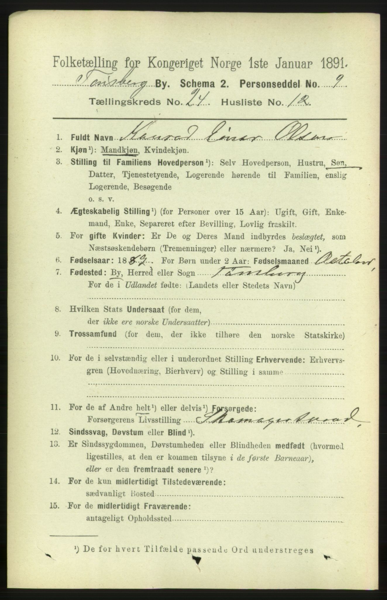 RA, 1891 census for 0705 Tønsberg, 1891, p. 6467