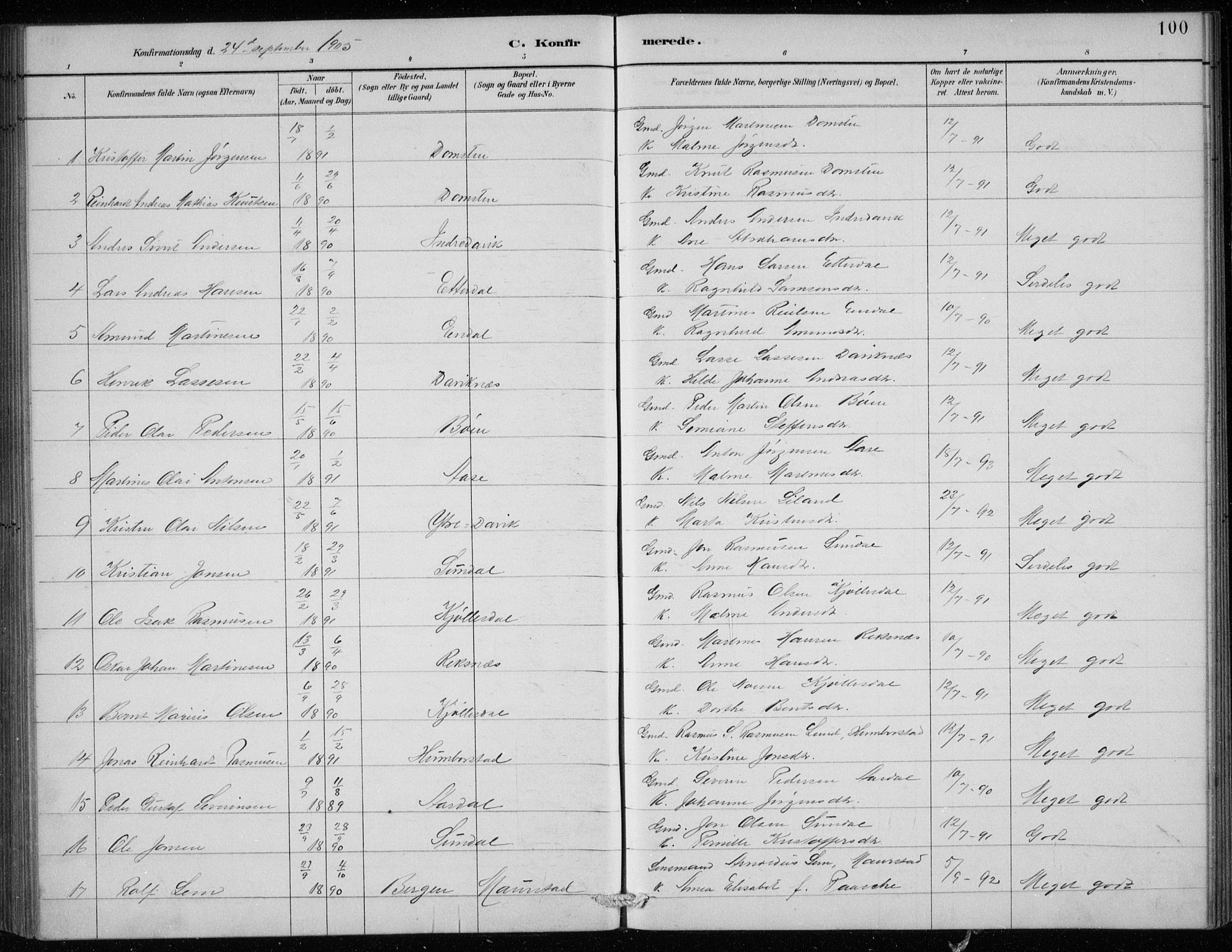 Davik sokneprestembete, AV/SAB-A-79701/H/Hab/Haba/L0002: Parish register (copy) no. A 2, 1890-1911, p. 100