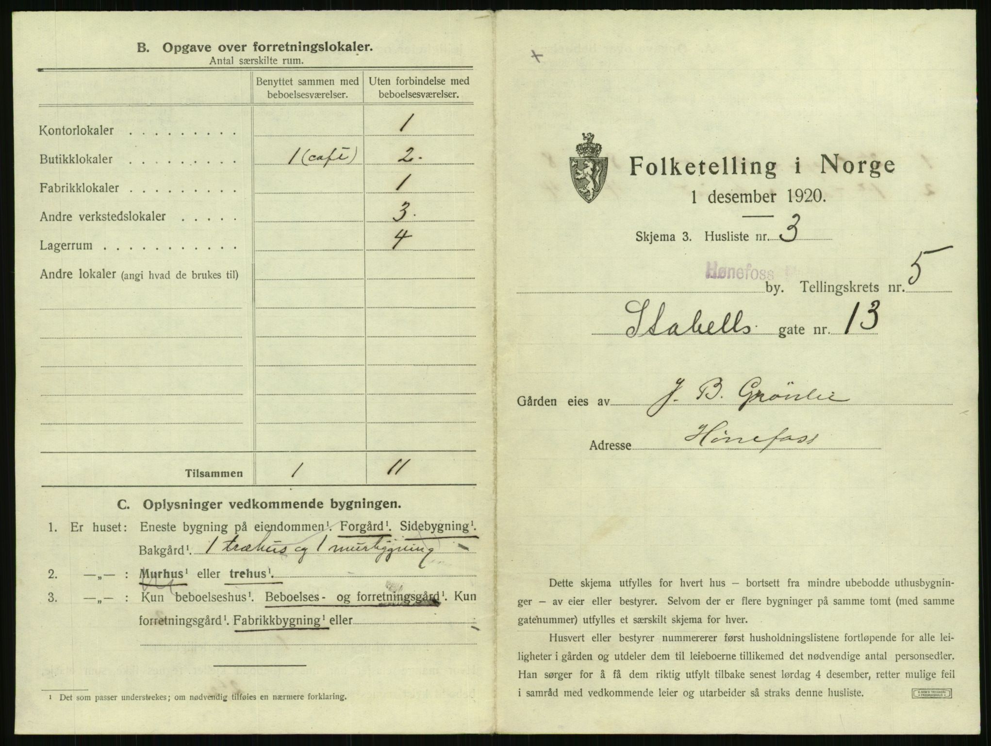 SAKO, 1920 census for Hønefoss, 1920, p. 520