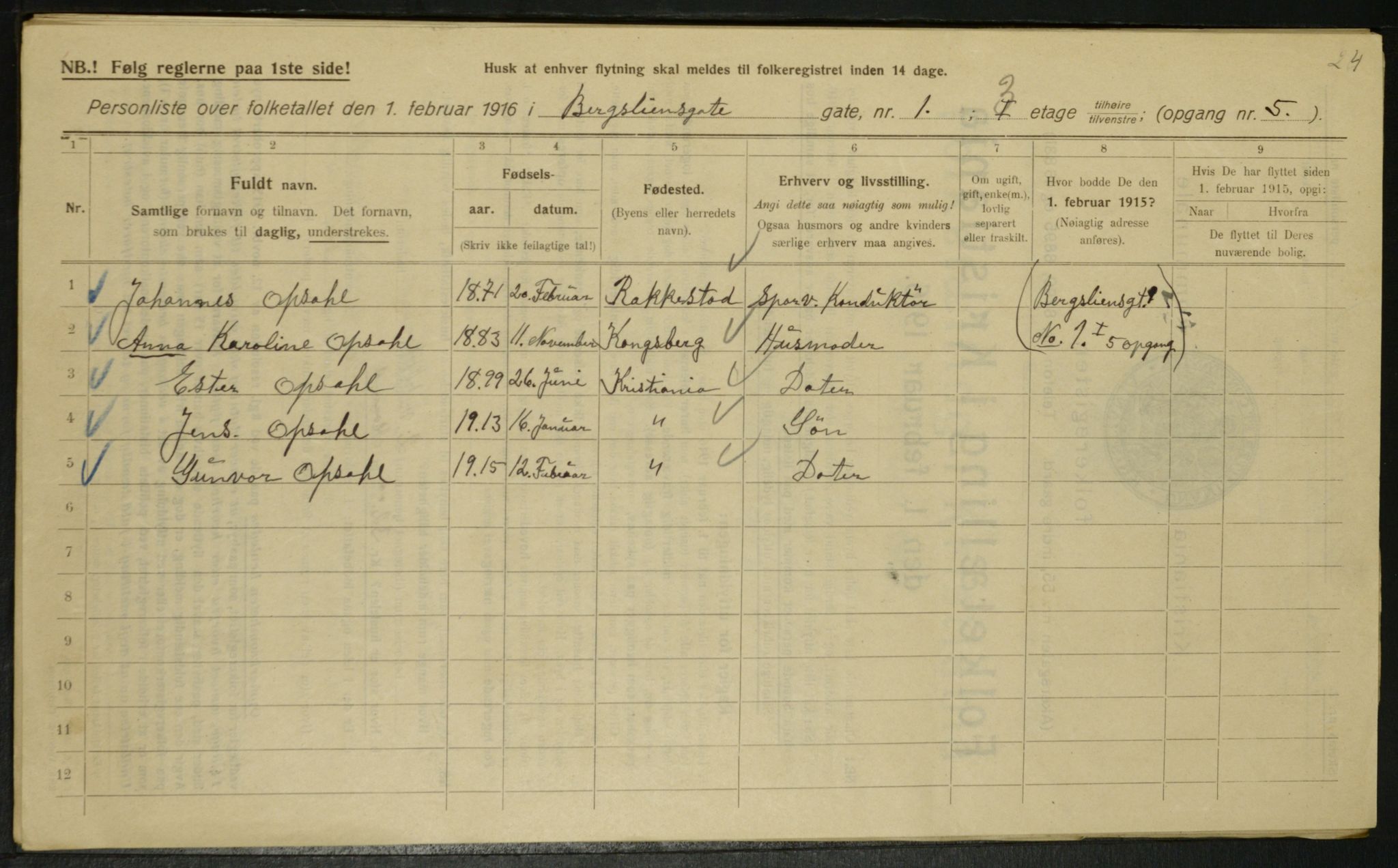 OBA, Municipal Census 1916 for Kristiania, 1916, p. 4072