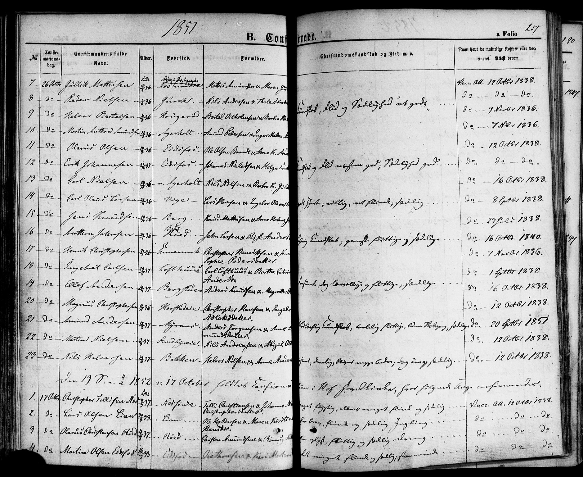 Hof kirkebøker, AV/SAKO-A-64/F/Fa/L0006: Parish register (official) no. I 6, 1851-1877, p. 251