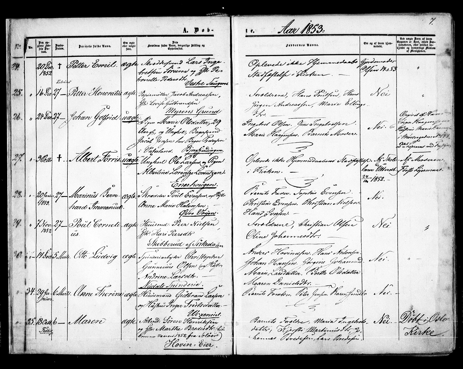 Aker prestekontor kirkebøker, SAO/A-10861/F/L0020: Parish register (official) no. 20, 1853-1857, p. 7