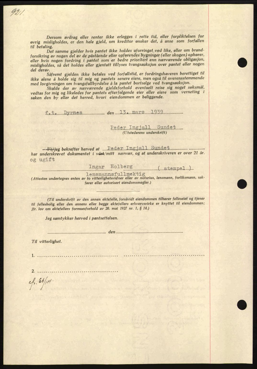 Nordmøre sorenskriveri, AV/SAT-A-4132/1/2/2Ca: Mortgage book no. B84, 1938-1939, Diary no: : 679/1939