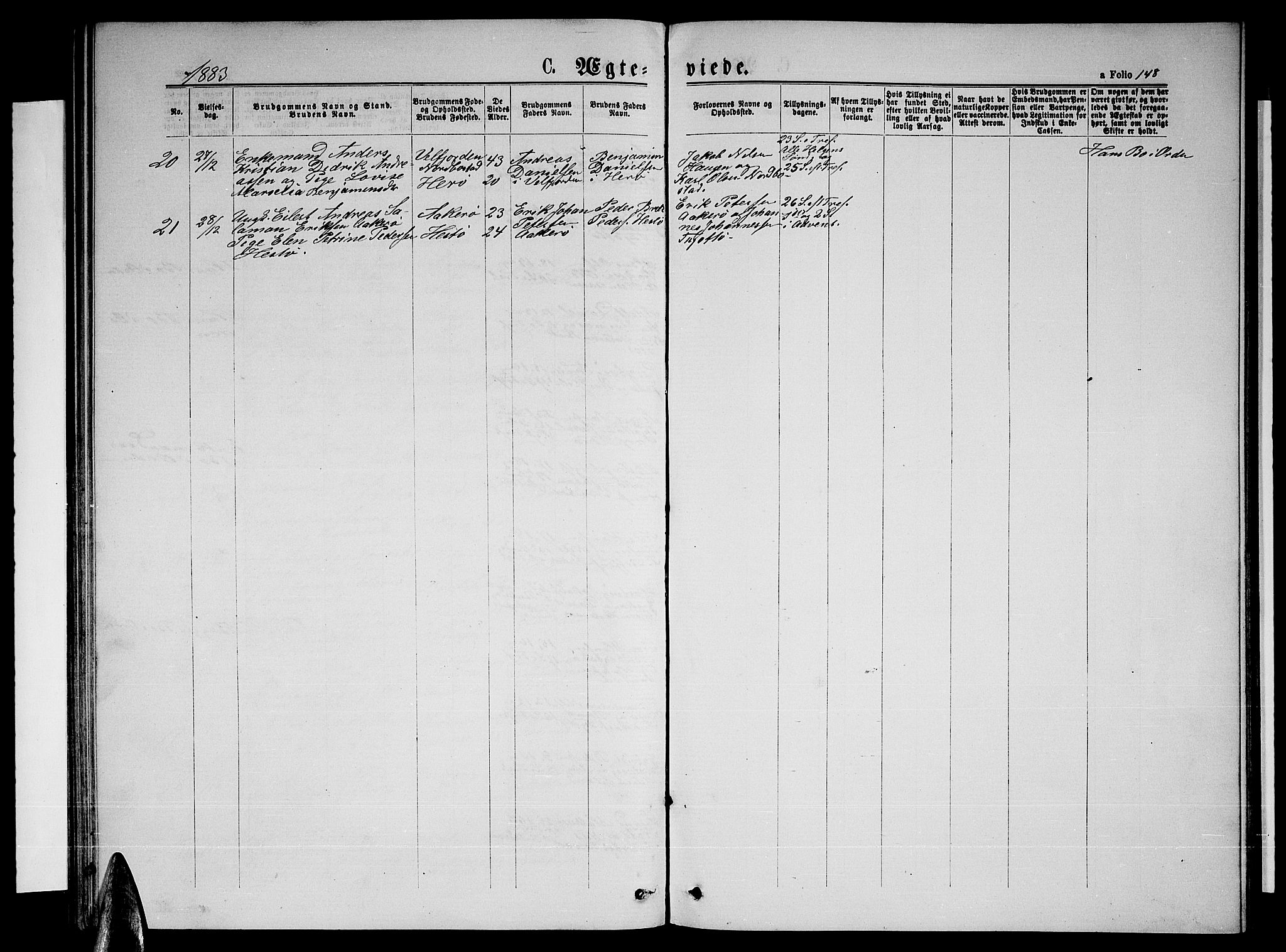 Ministerialprotokoller, klokkerbøker og fødselsregistre - Nordland, SAT/A-1459/817/L0267: Parish register (copy) no. 817C02, 1870-1883, p. 148