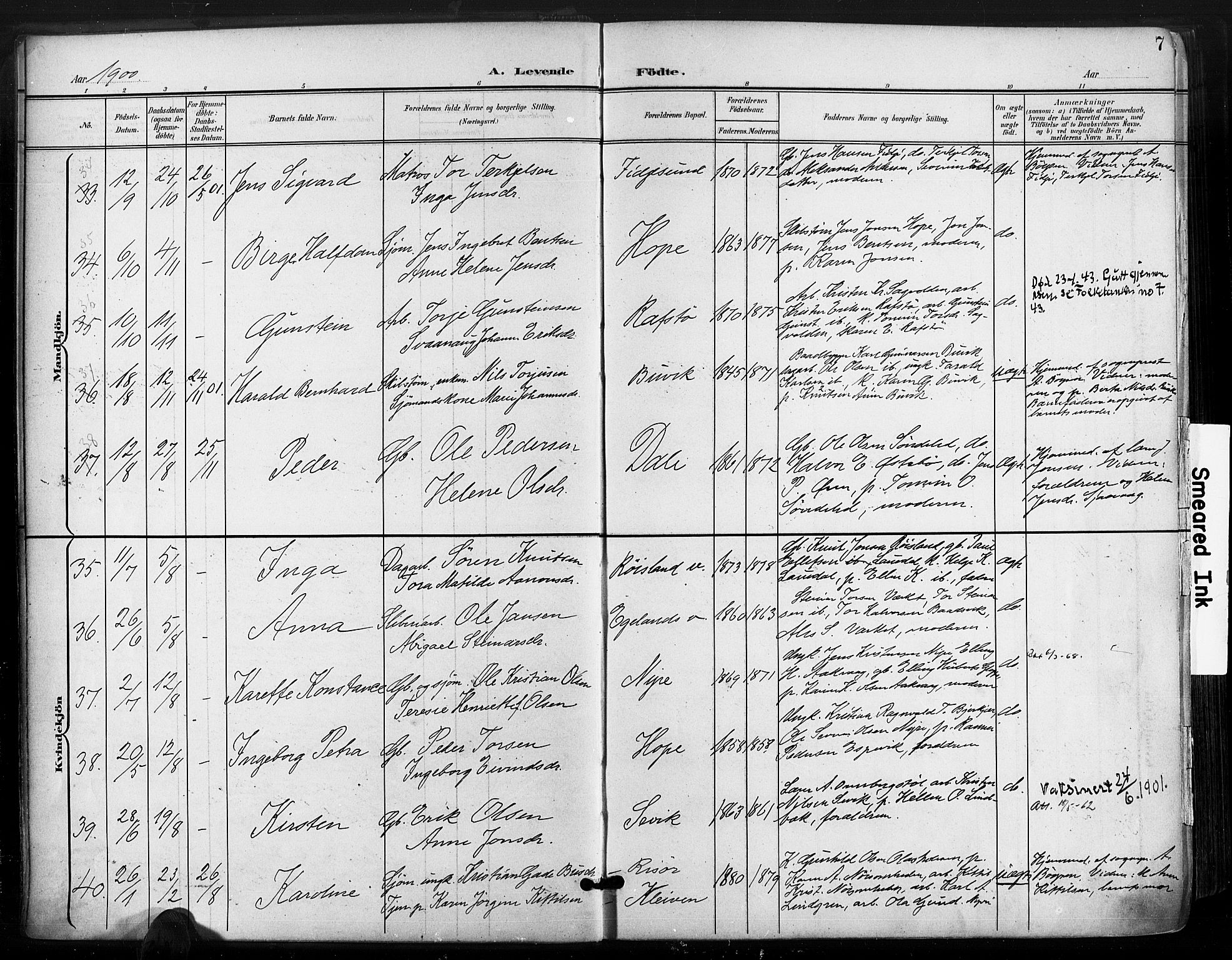 Søndeled sokneprestkontor, AV/SAK-1111-0038/F/Fa/L0006: Parish register (official) no. A 6, 1900-1922, p. 7