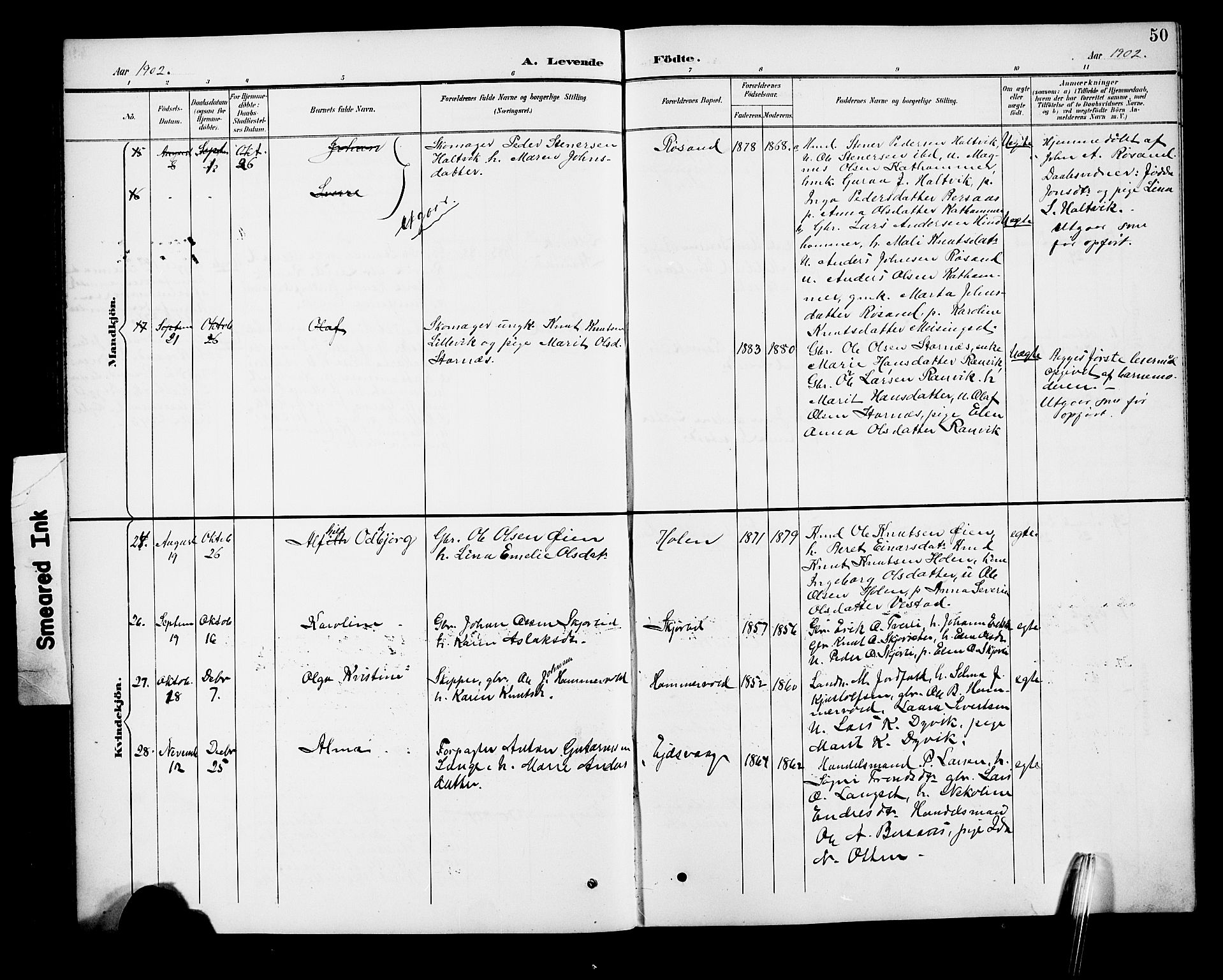 Ministerialprotokoller, klokkerbøker og fødselsregistre - Møre og Romsdal, AV/SAT-A-1454/551/L0632: Parish register (copy) no. 551C04, 1894-1920, p. 50