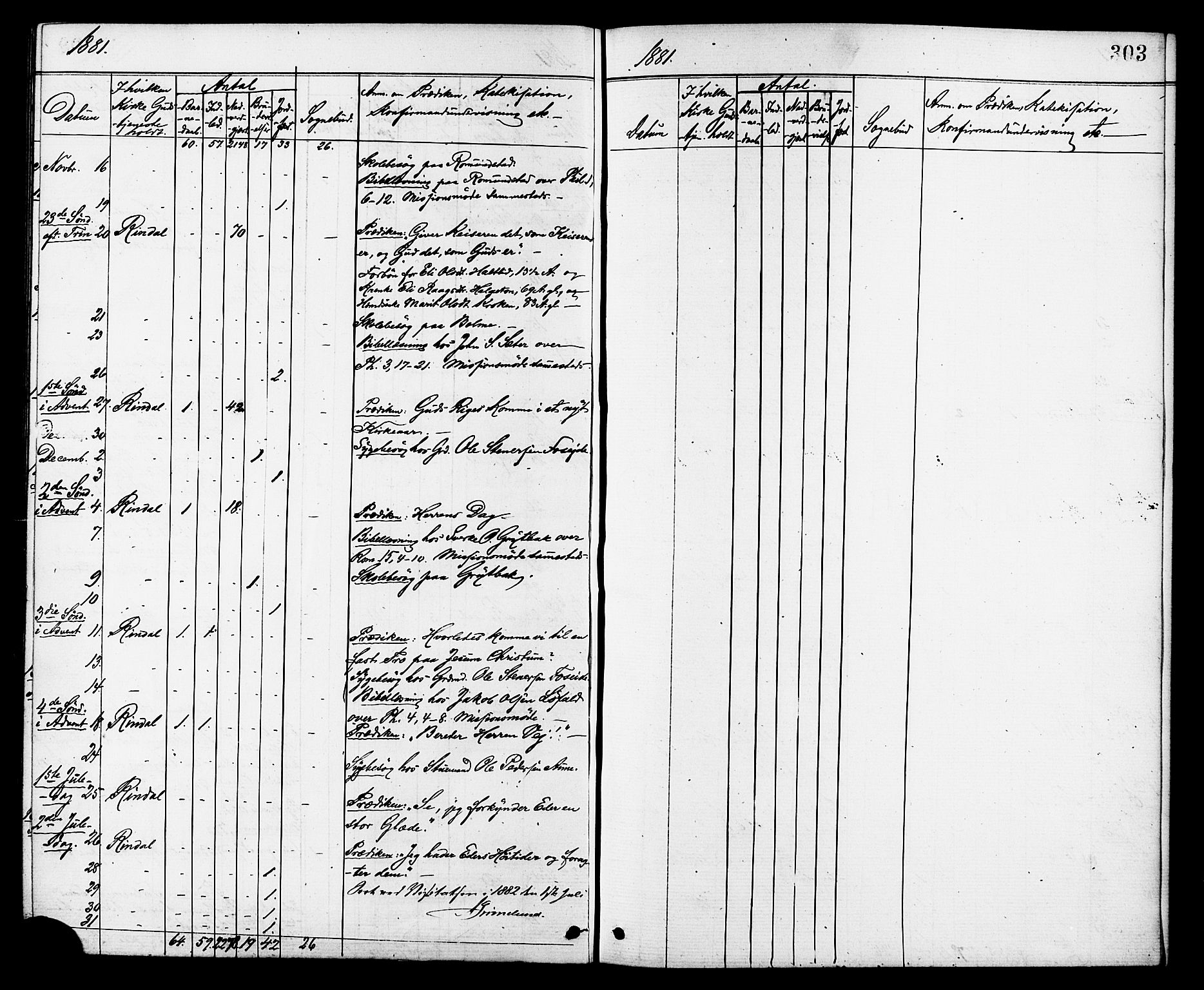 Ministerialprotokoller, klokkerbøker og fødselsregistre - Møre og Romsdal, AV/SAT-A-1454/598/L1068: Parish register (official) no. 598A02, 1872-1881, p. 303