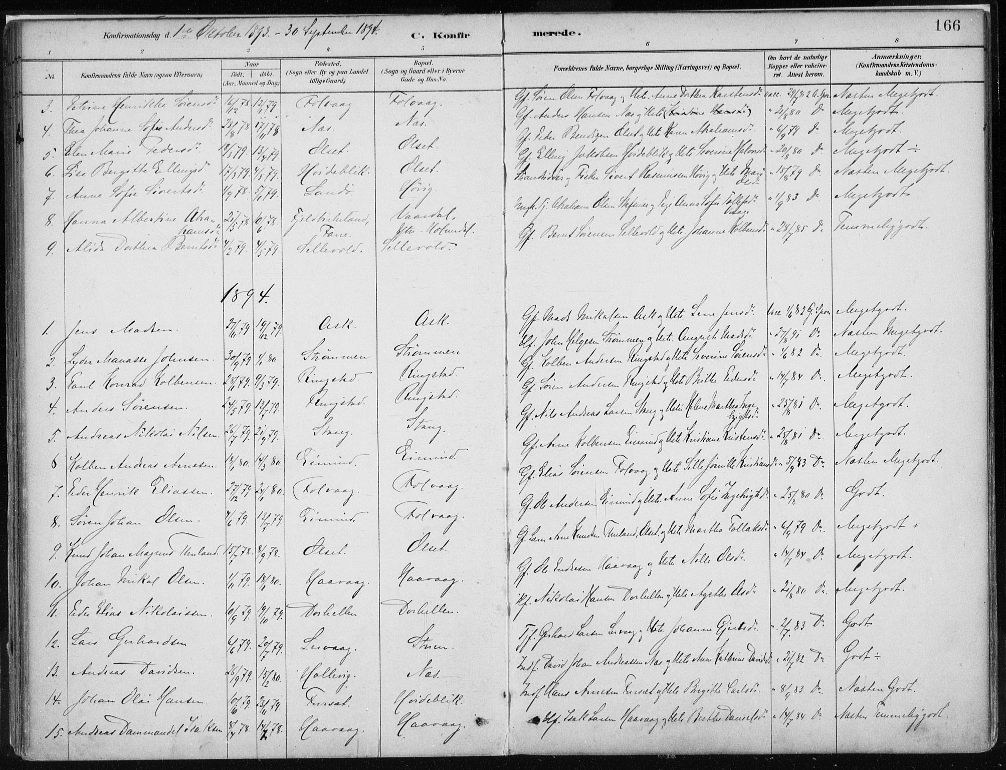Askvoll sokneprestembete, SAB/A-79501/H/Haa/Haab/L0002: Parish register (official) no. B 2, 1879-1909, p. 166