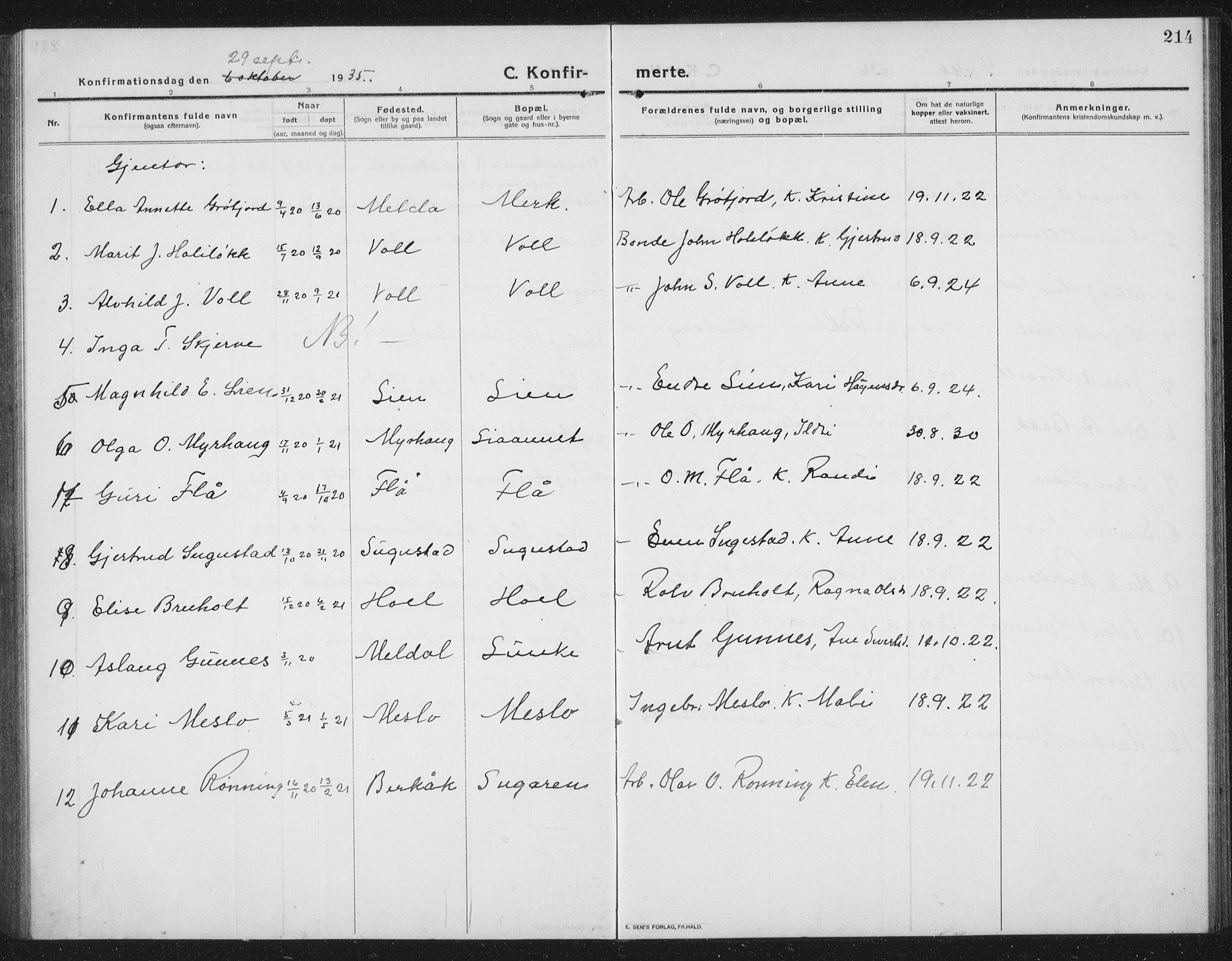 Ministerialprotokoller, klokkerbøker og fødselsregistre - Sør-Trøndelag, SAT/A-1456/674/L0877: Parish register (copy) no. 674C04, 1913-1940, p. 214