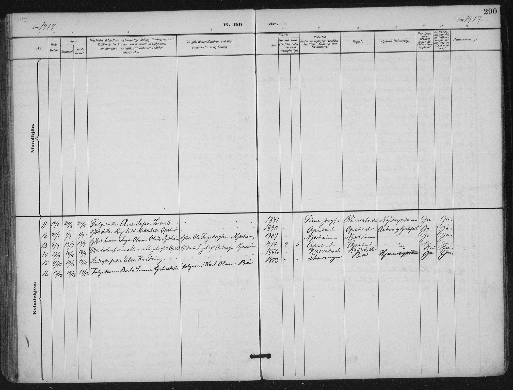 Hå sokneprestkontor, SAST/A-101801/002/B/L0001: Parish register (official) no. A 11, 1897-1924, p. 290