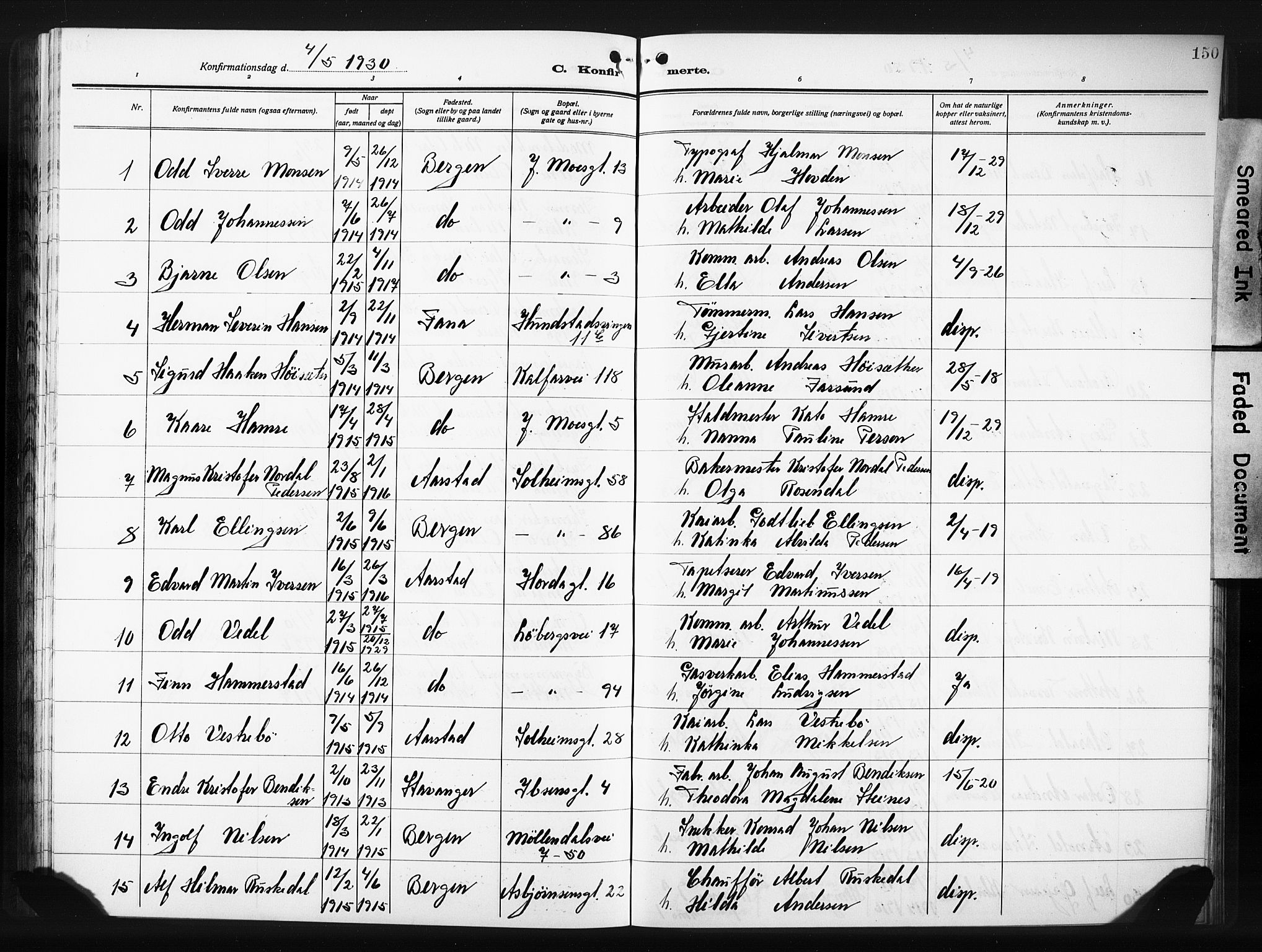 Årstad Sokneprestembete, SAB/A-79301/H/Hab/L0014: Parish register (copy) no. B 4, 1923-1931, p. 150