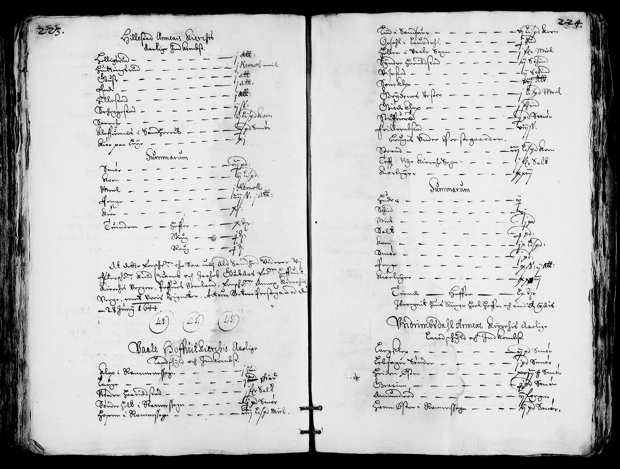 Rentekammeret inntil 1814, Realistisk ordnet avdeling, AV/RA-EA-4070/Fc/Fca/L0001/0004: [Ca I]  Akershus stift / Jordebok over kirkene og prestebolene i Oslo og Hamar stift, 1664, p. 223-224