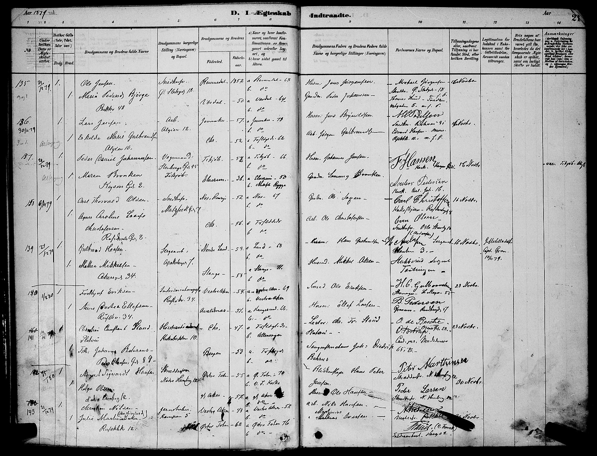 Trefoldighet prestekontor Kirkebøker, AV/SAO-A-10882/H/Ha/L0003: Banns register no. 3, 1878-1888, p. 21