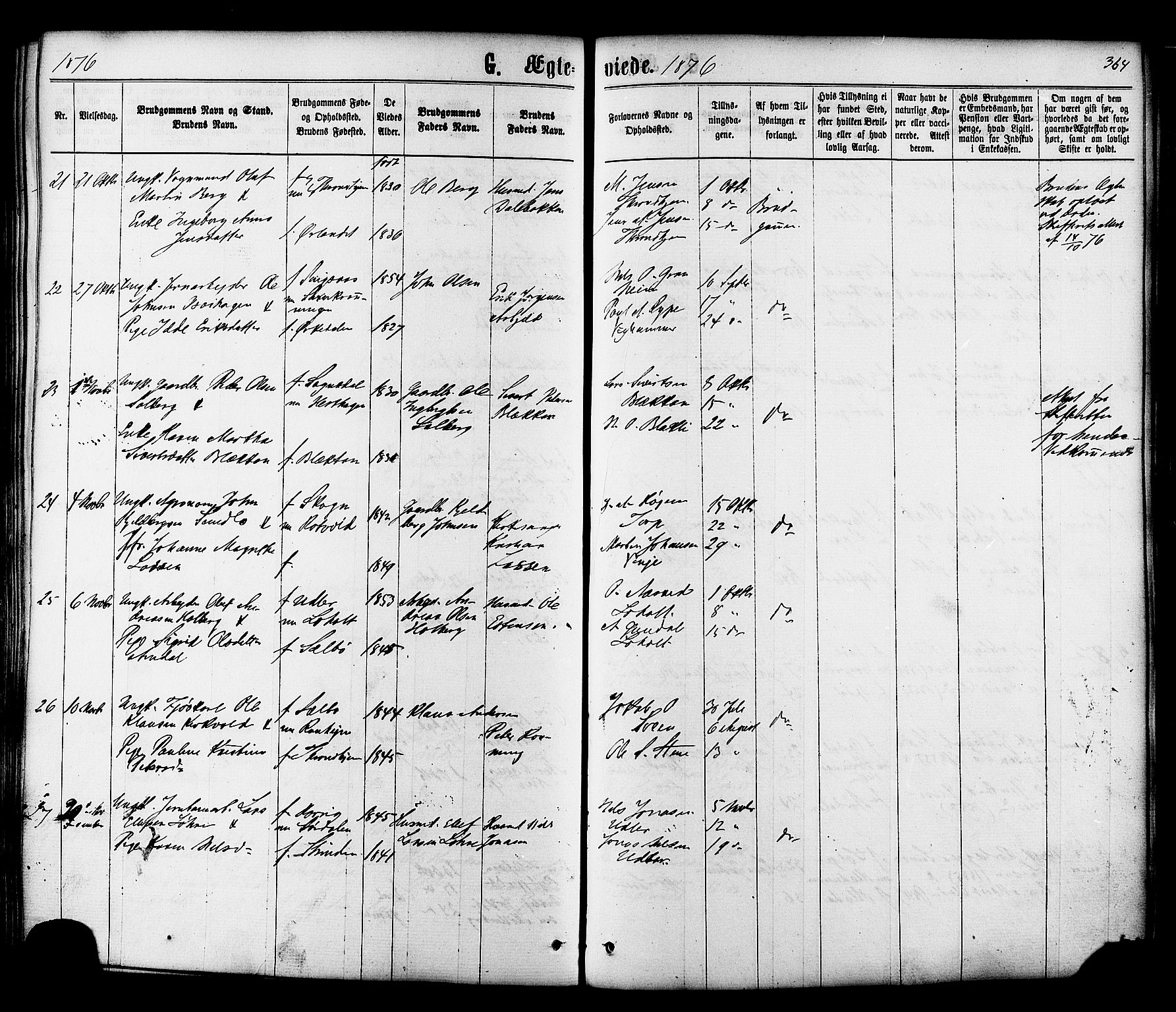 Ministerialprotokoller, klokkerbøker og fødselsregistre - Sør-Trøndelag, AV/SAT-A-1456/606/L0293: Parish register (official) no. 606A08, 1866-1877, p. 364