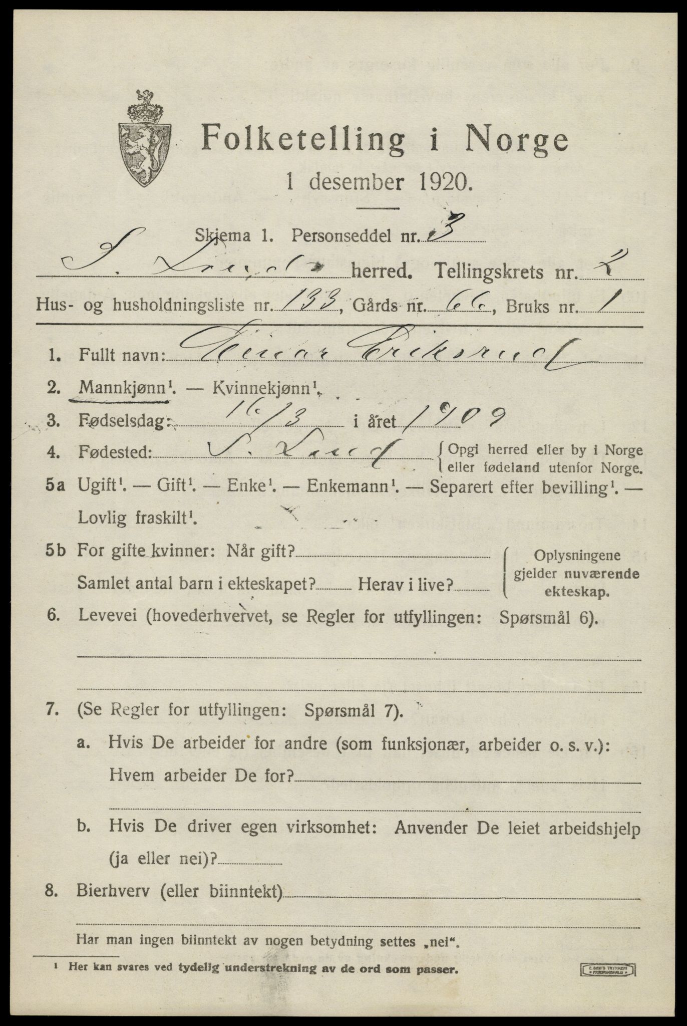 SAH, 1920 census for Søndre Land, 1920, p. 3779