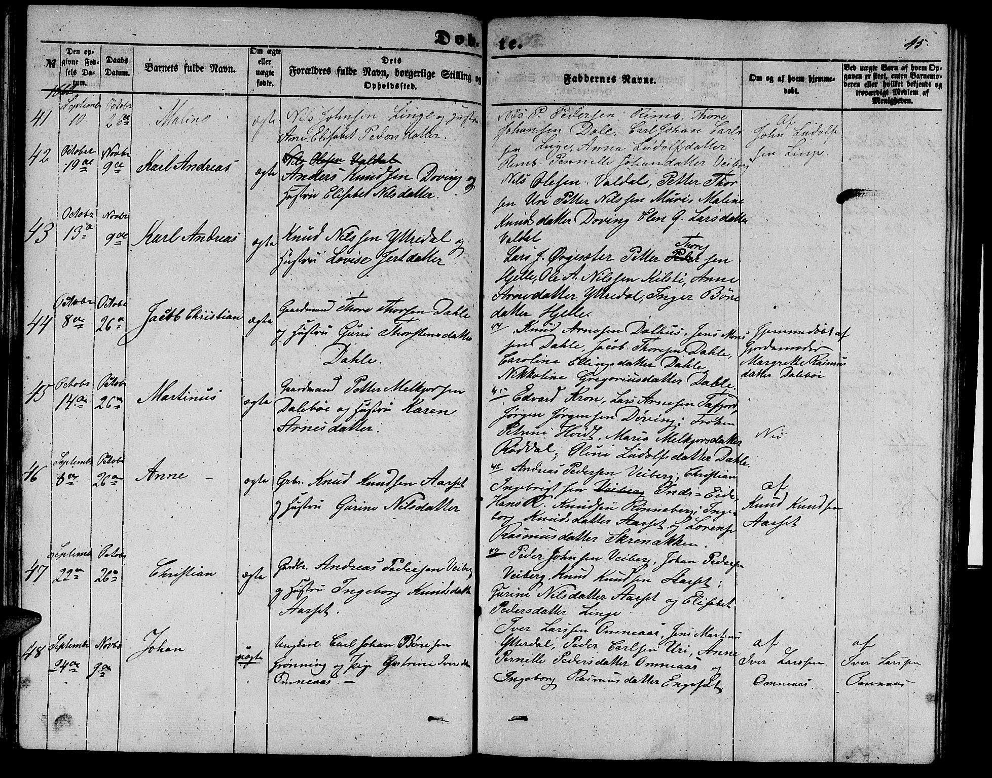 Ministerialprotokoller, klokkerbøker og fødselsregistre - Møre og Romsdal, AV/SAT-A-1454/519/L0261: Parish register (copy) no. 519C02, 1854-1867, p. 45