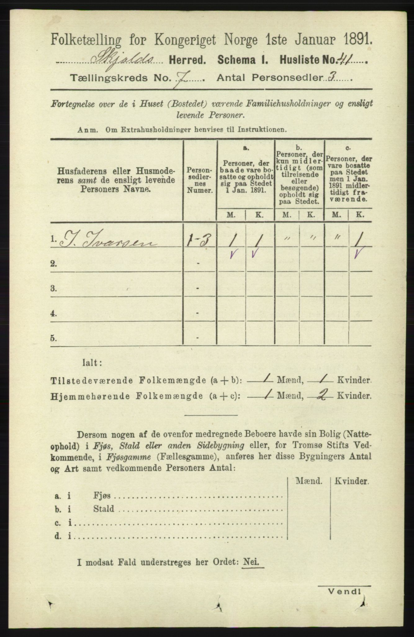 RA, 1891 census for 1154 Skjold, 1891, p. 1344