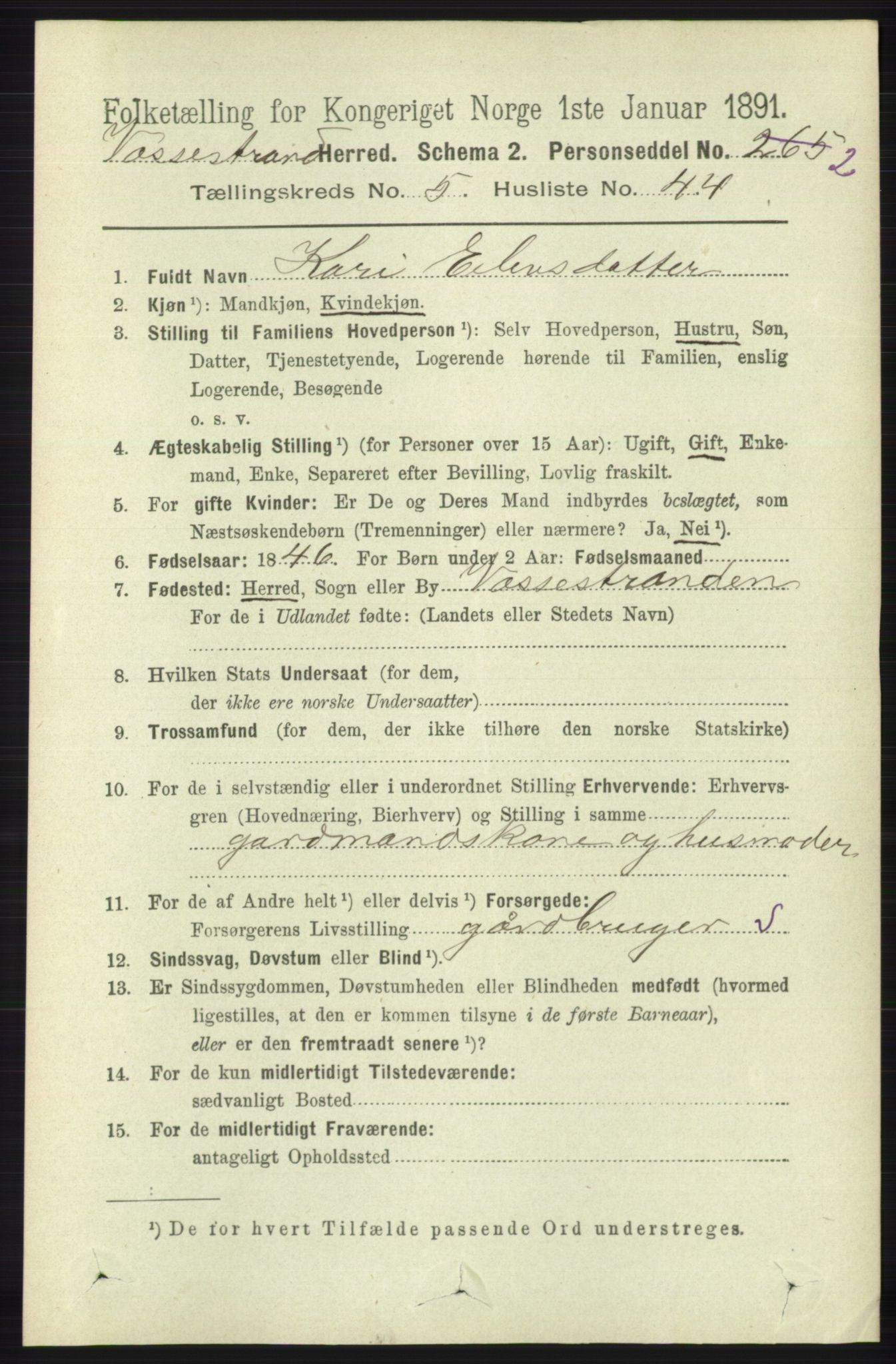 RA, 1891 census for 1236 Vossestrand, 1891, p. 2161