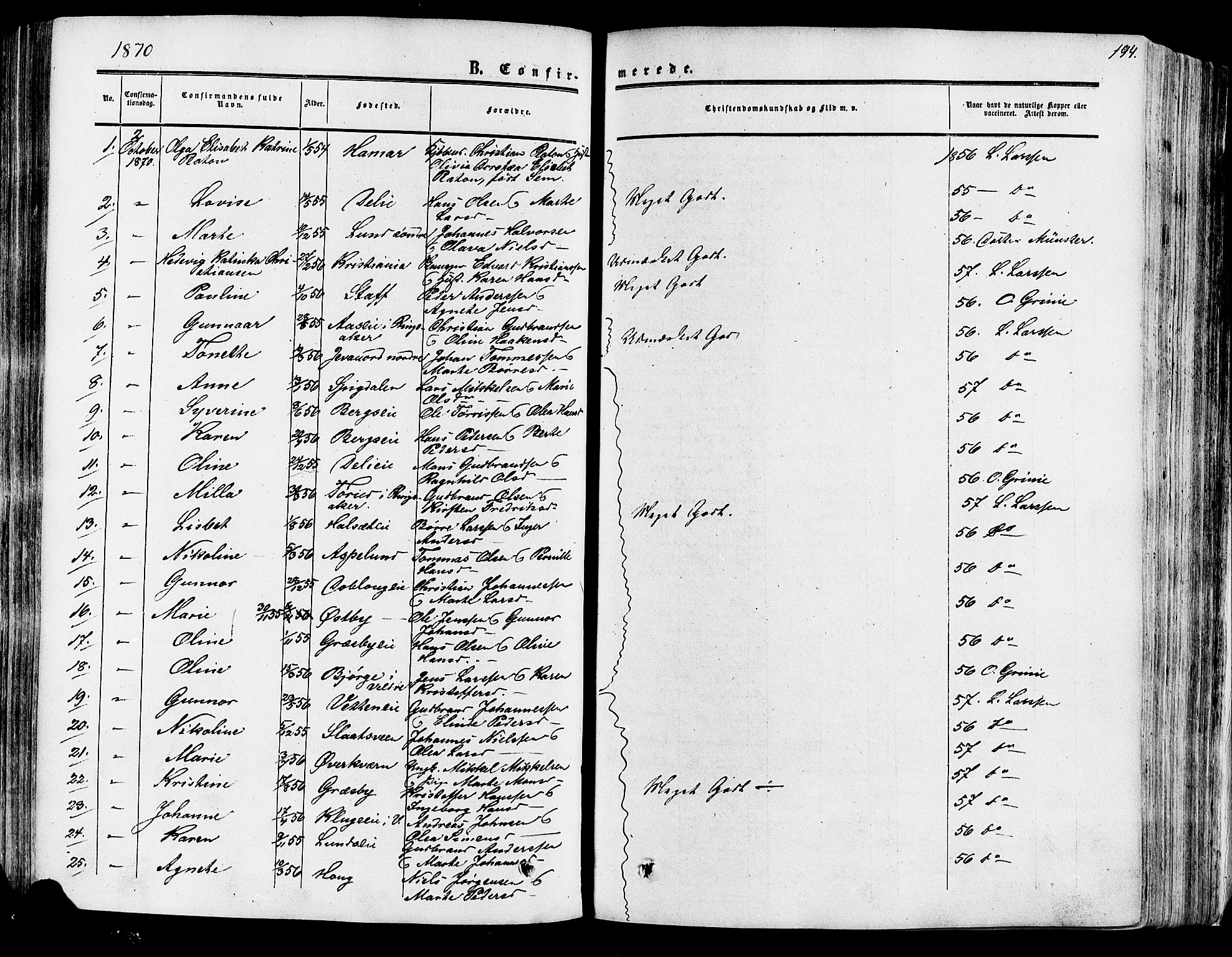 Vang prestekontor, Hedmark, AV/SAH-PREST-008/H/Ha/Haa/L0013: Parish register (official) no. 13, 1855-1879, p. 194