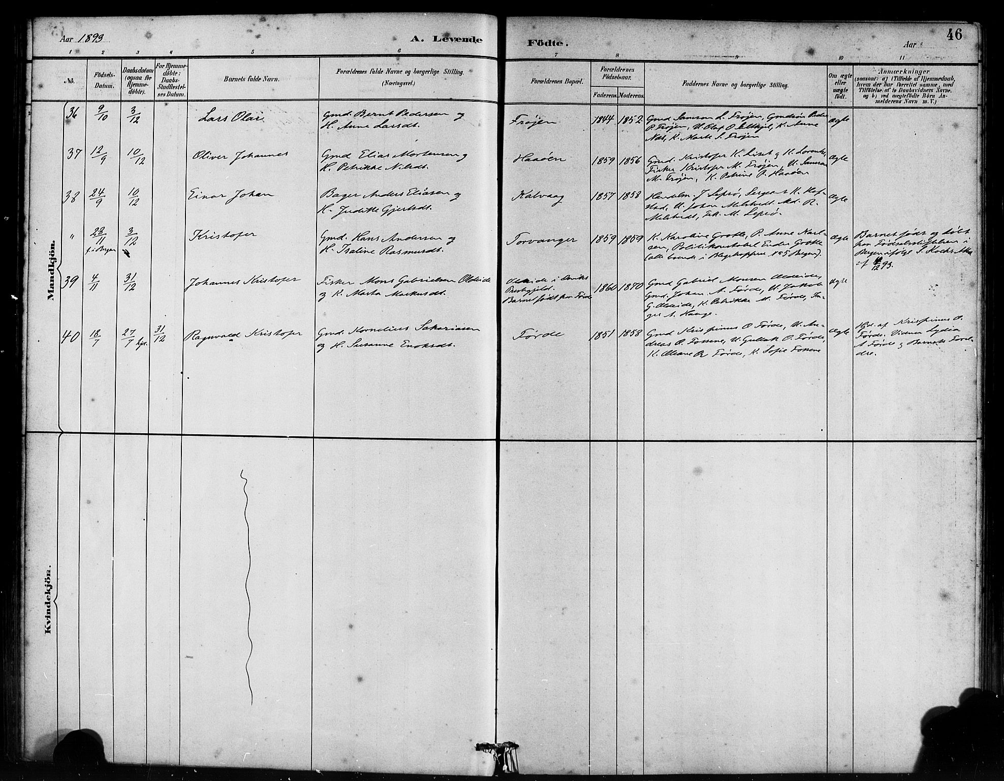 Bremanger sokneprestembete, AV/SAB-A-82201/H/Haa/Haab/L0001: Parish register (official) no. B 1, 1884-1895, p. 46