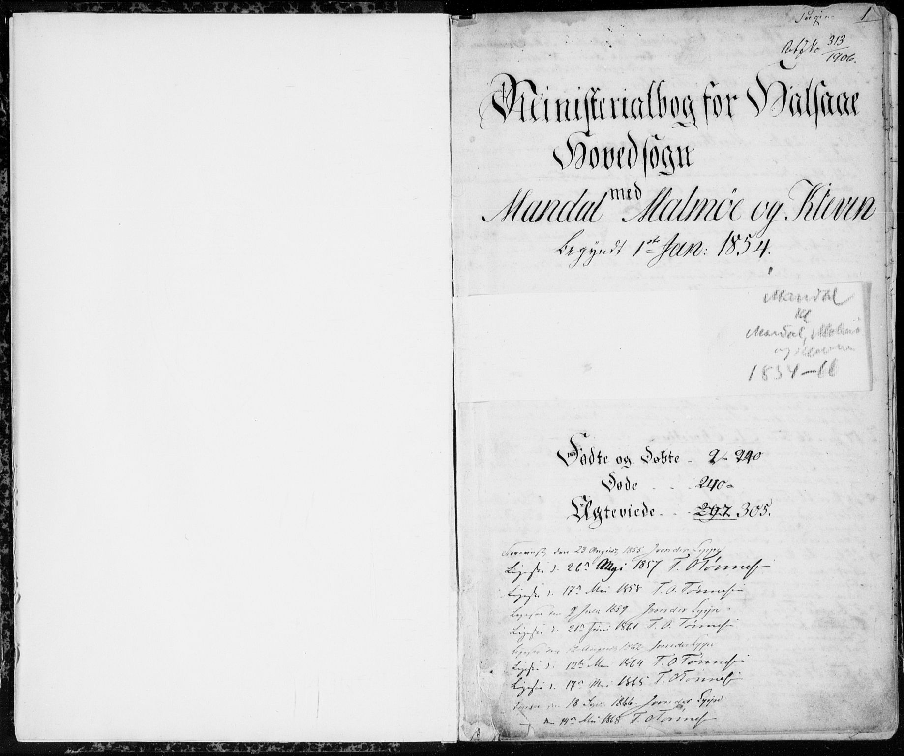 Mandal sokneprestkontor, SAK/1111-0030/F/Fb/Fba/L0008: Parish register (copy) no. B 2, 1854-1868, p. 1