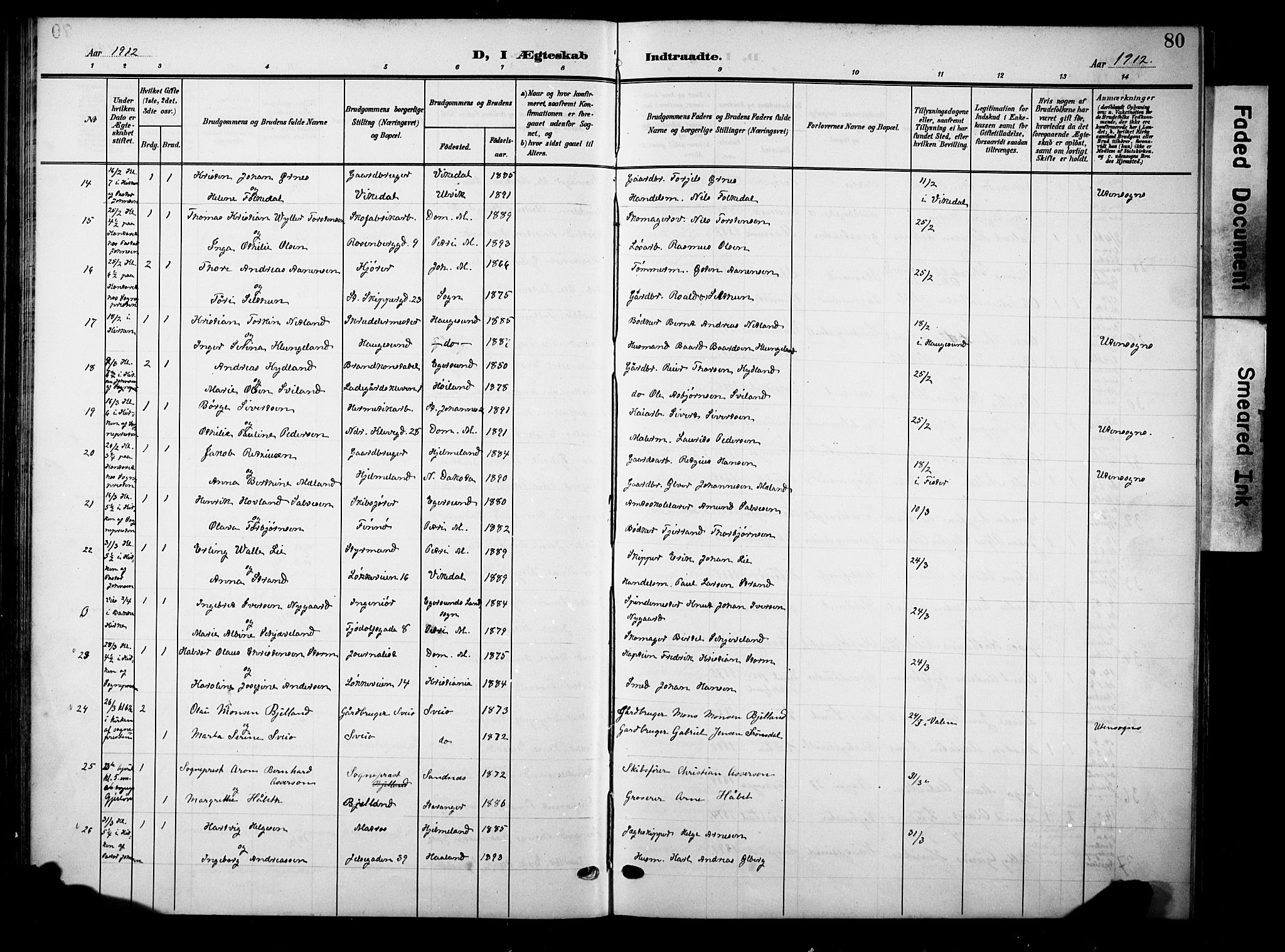 Domkirken sokneprestkontor, AV/SAST-A-101812/001/30/30BB/L0017: Parish register (copy) no. B 17, 1902-1921, p. 80