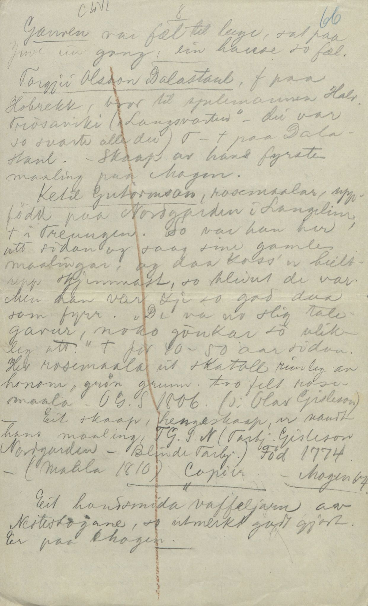 Rikard Berge, TEMU/TGM-A-1003/F/L0004/0052: 101-159 / 156 MRK: Øyfjell, Møsstraand o.a. Ymse rosemålarar, litt om spelemenn, 1908-1909, p. 66