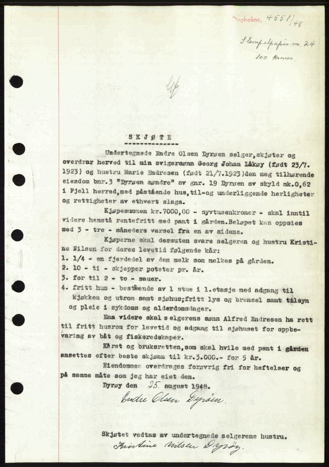 Midhordland sorenskriveri, SAB/A-3001/1/G/Gb/Gbh/L0029: Mortgage book no. A56-57, 1948-1948, Diary no: : 4551/1948