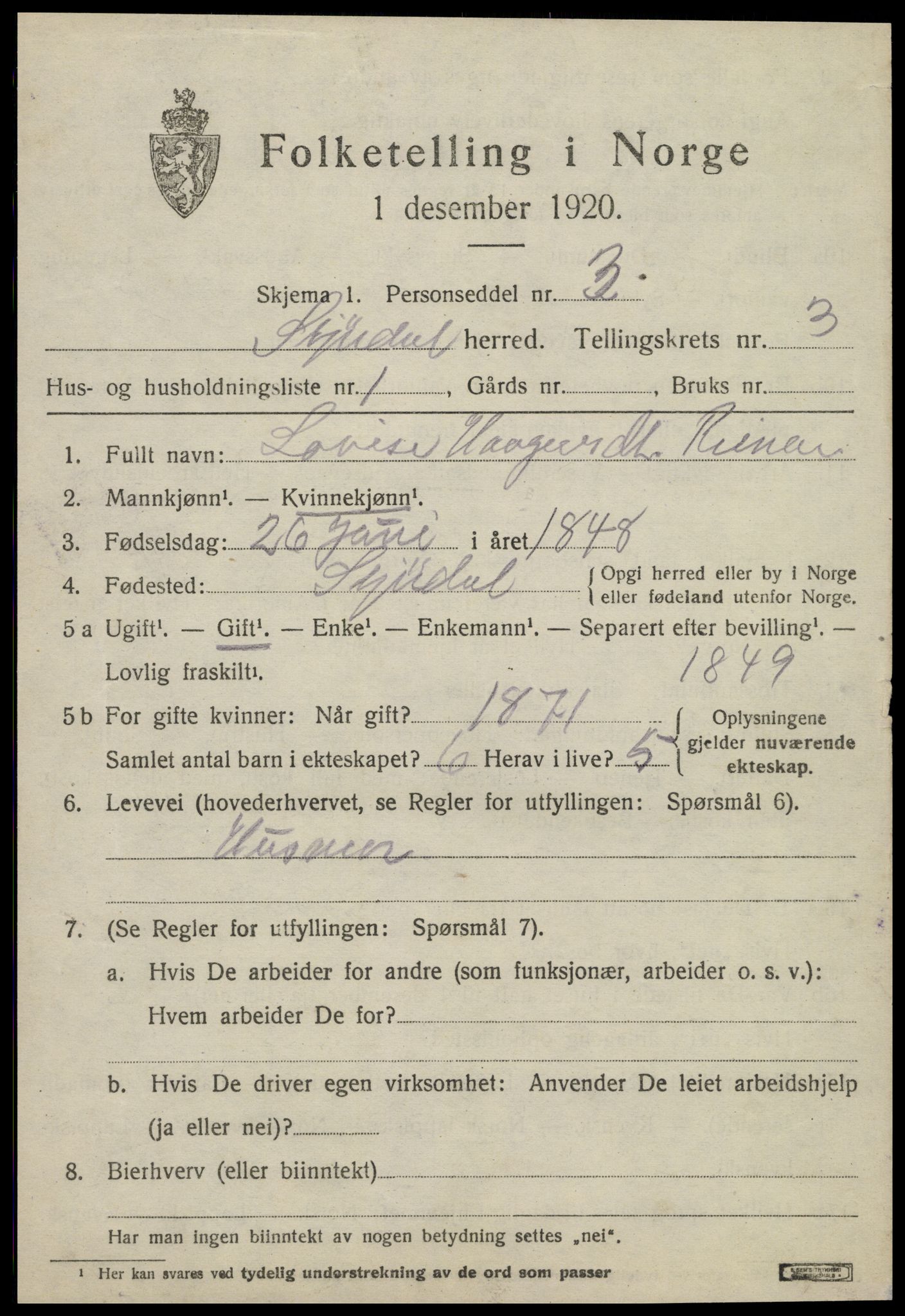 SAT, 1920 census for Stjørdal, 1920, p. 2540