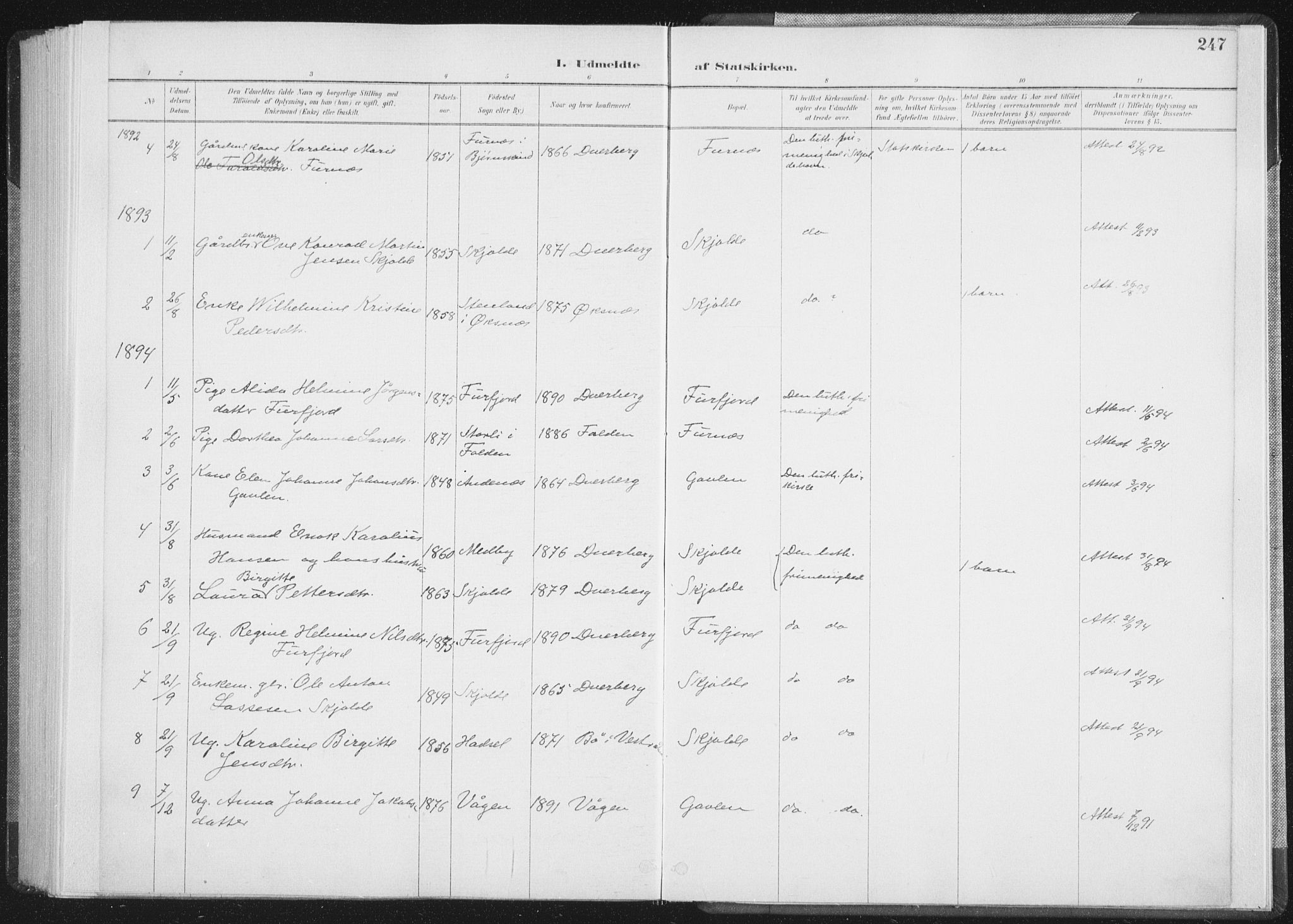 Ministerialprotokoller, klokkerbøker og fødselsregistre - Nordland, SAT/A-1459/898/L1422: Parish register (official) no. 898A02, 1887-1908, p. 247