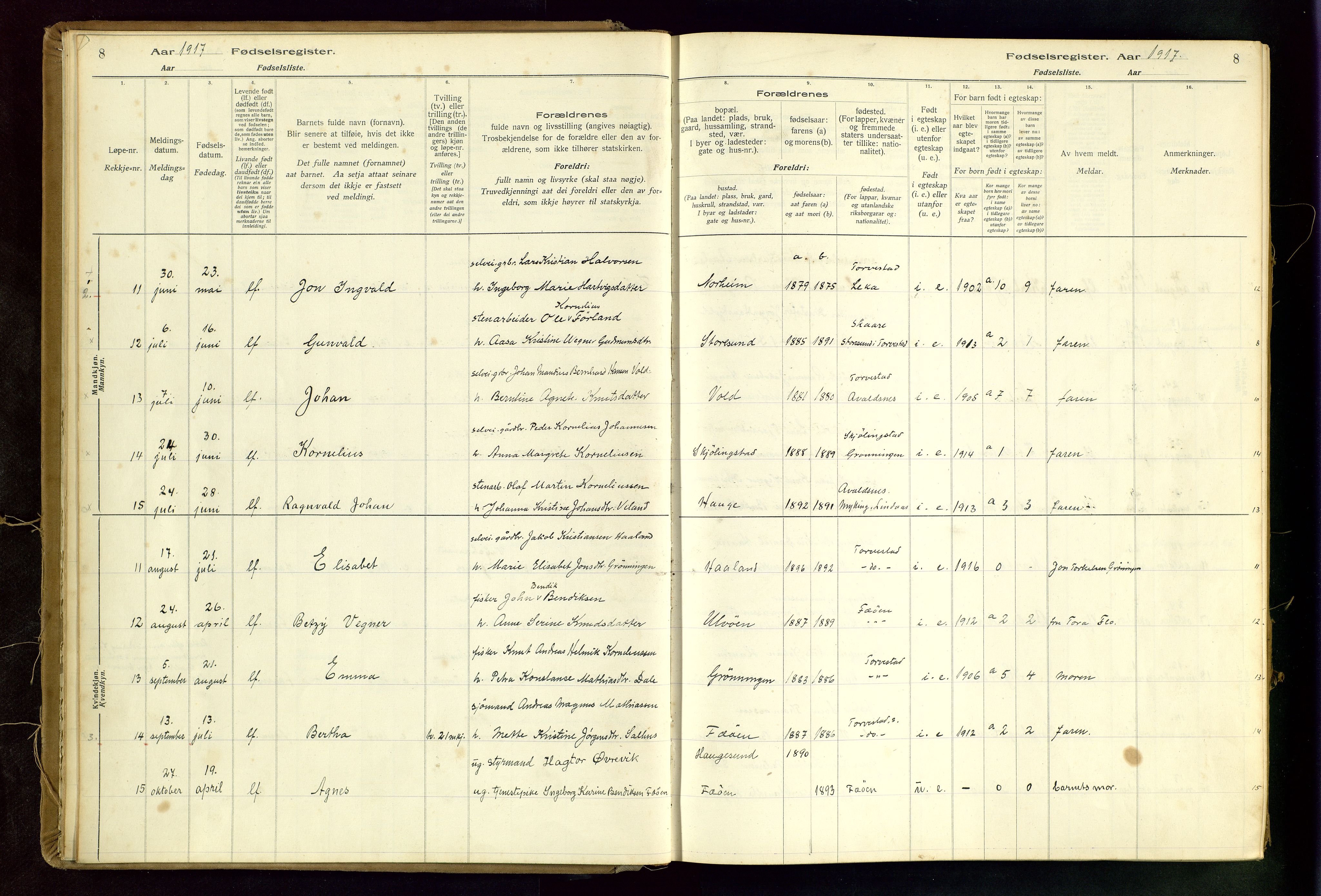 Torvastad sokneprestkontor, AV/SAST-A -101857/I/Id/L0002: Birth register no. 2, 1916-1950, p. 8