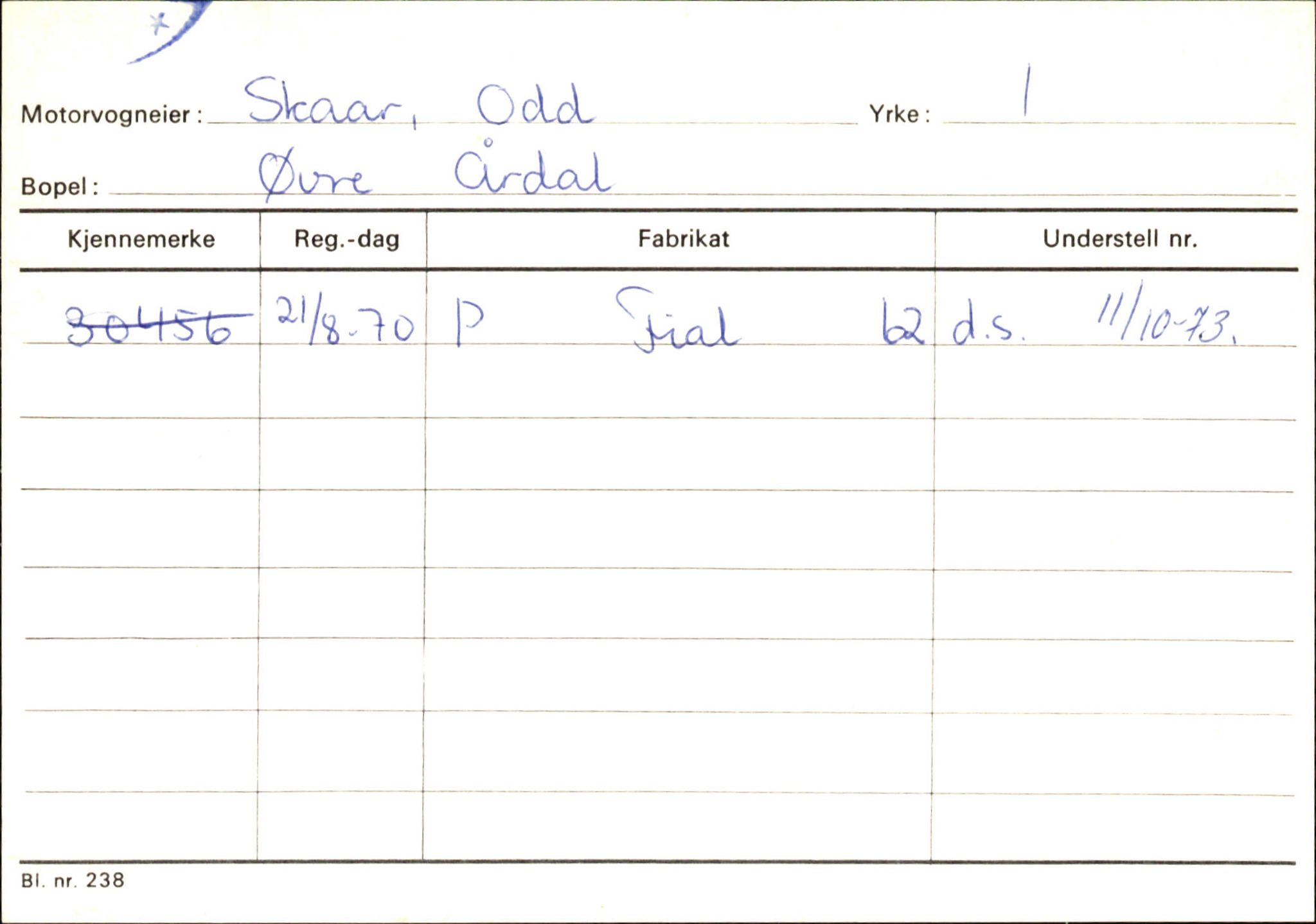 Statens vegvesen, Sogn og Fjordane vegkontor, SAB/A-5301/4/F/L0146: Registerkort Årdal R-Å samt diverse kort, 1945-1975, p. 448