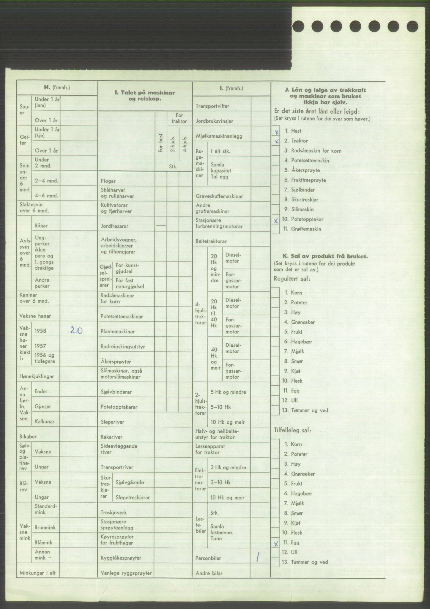 Statistisk sentralbyrå, Næringsøkonomiske emner, Jordbruk, skogbruk, jakt, fiske og fangst, AV/RA-S-2234/G/Gd/L0373: Rogaland: 1130 Strand (kl. 1-2), 1131 Årdal og 1132 Fister, 1959, p. 728