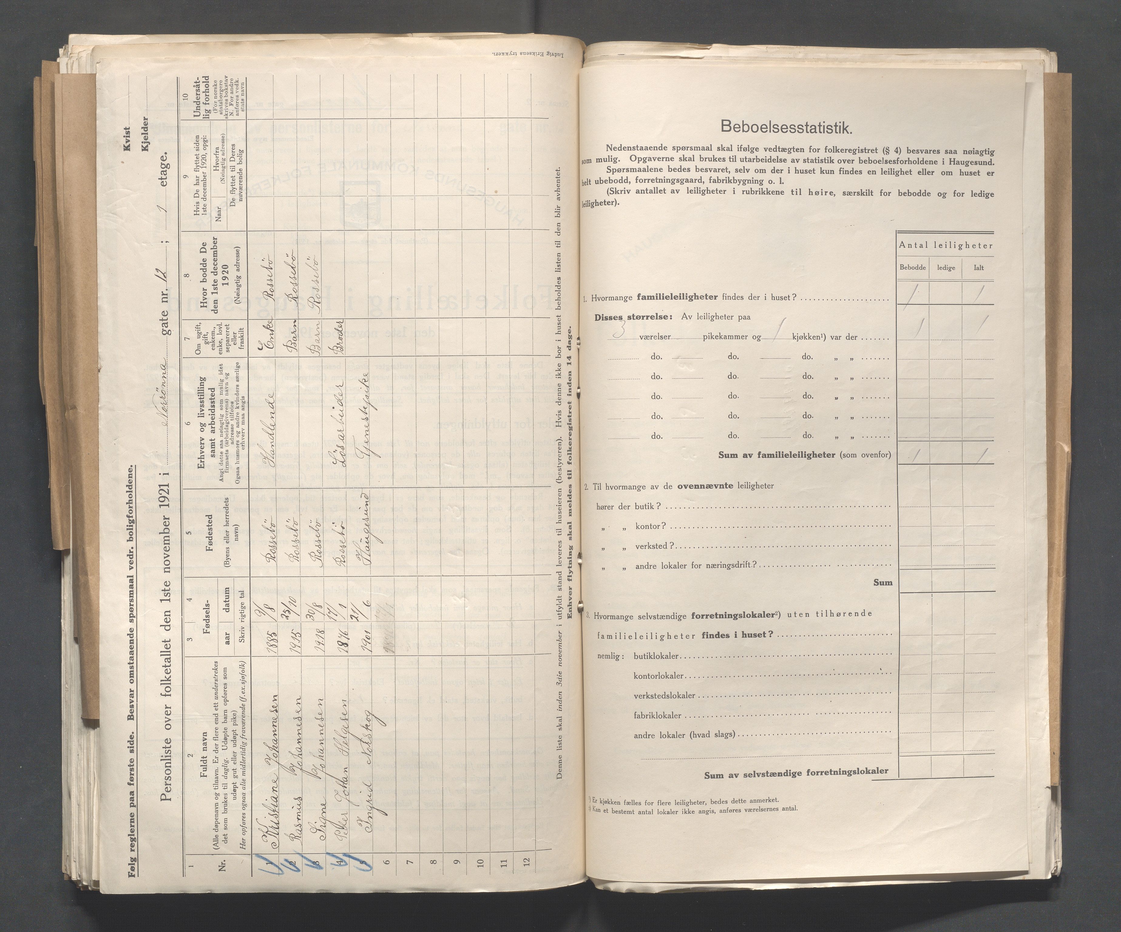 IKAR, Local census 1.11.1921 for Haugesund, 1921, p. 3160