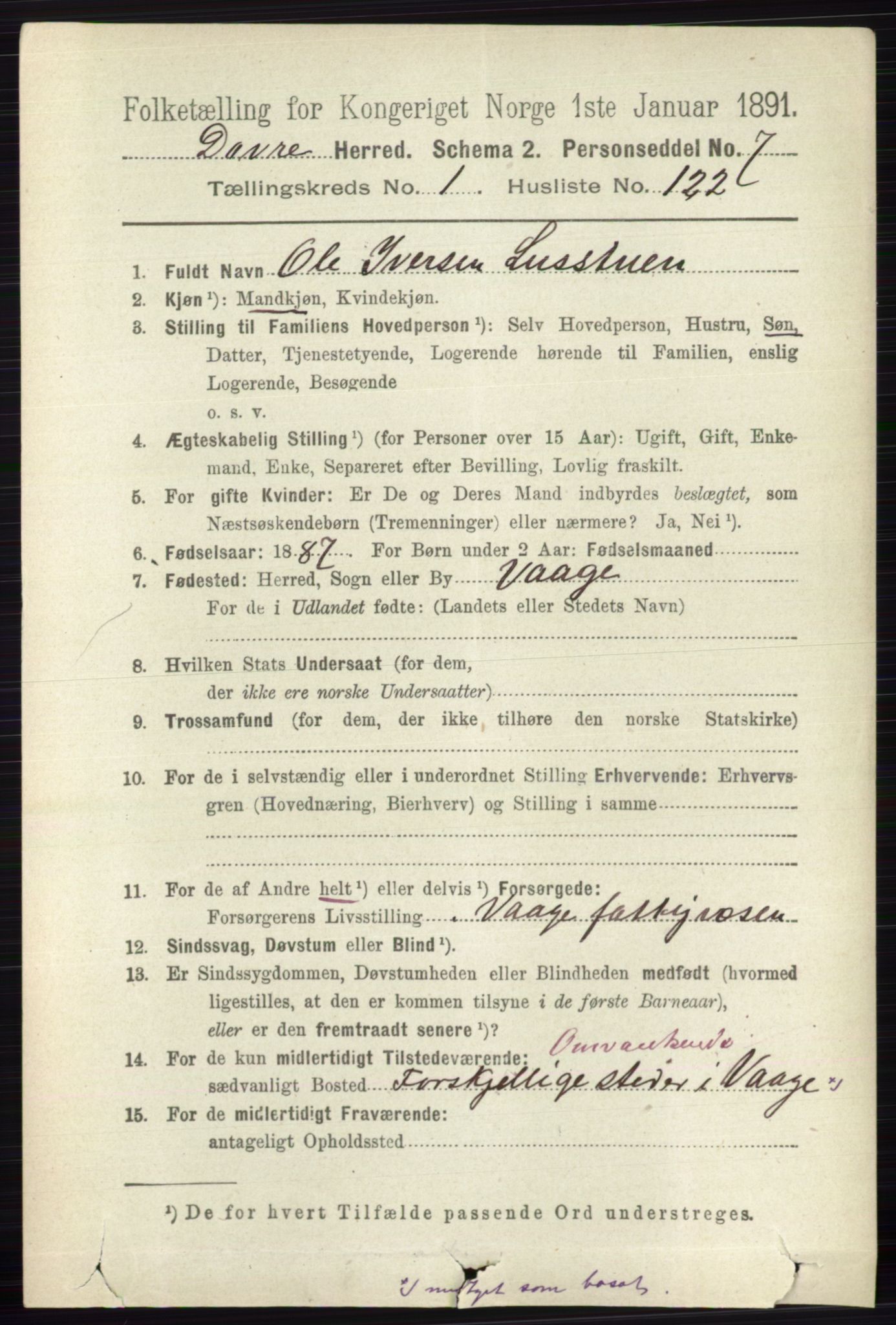 RA, 1891 census for 0511 Dovre, 1891, p. 790