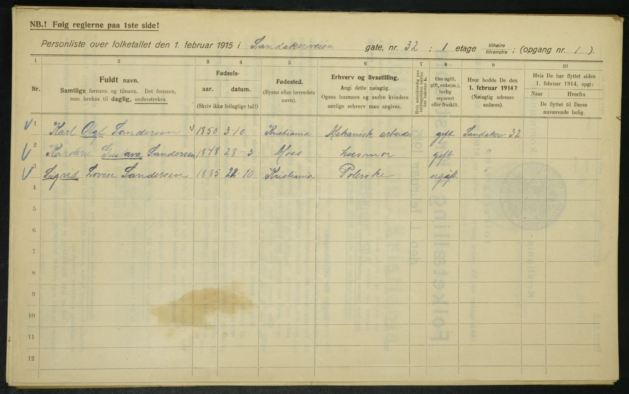 OBA, Municipal Census 1915 for Kristiania, 1915, p. 86665