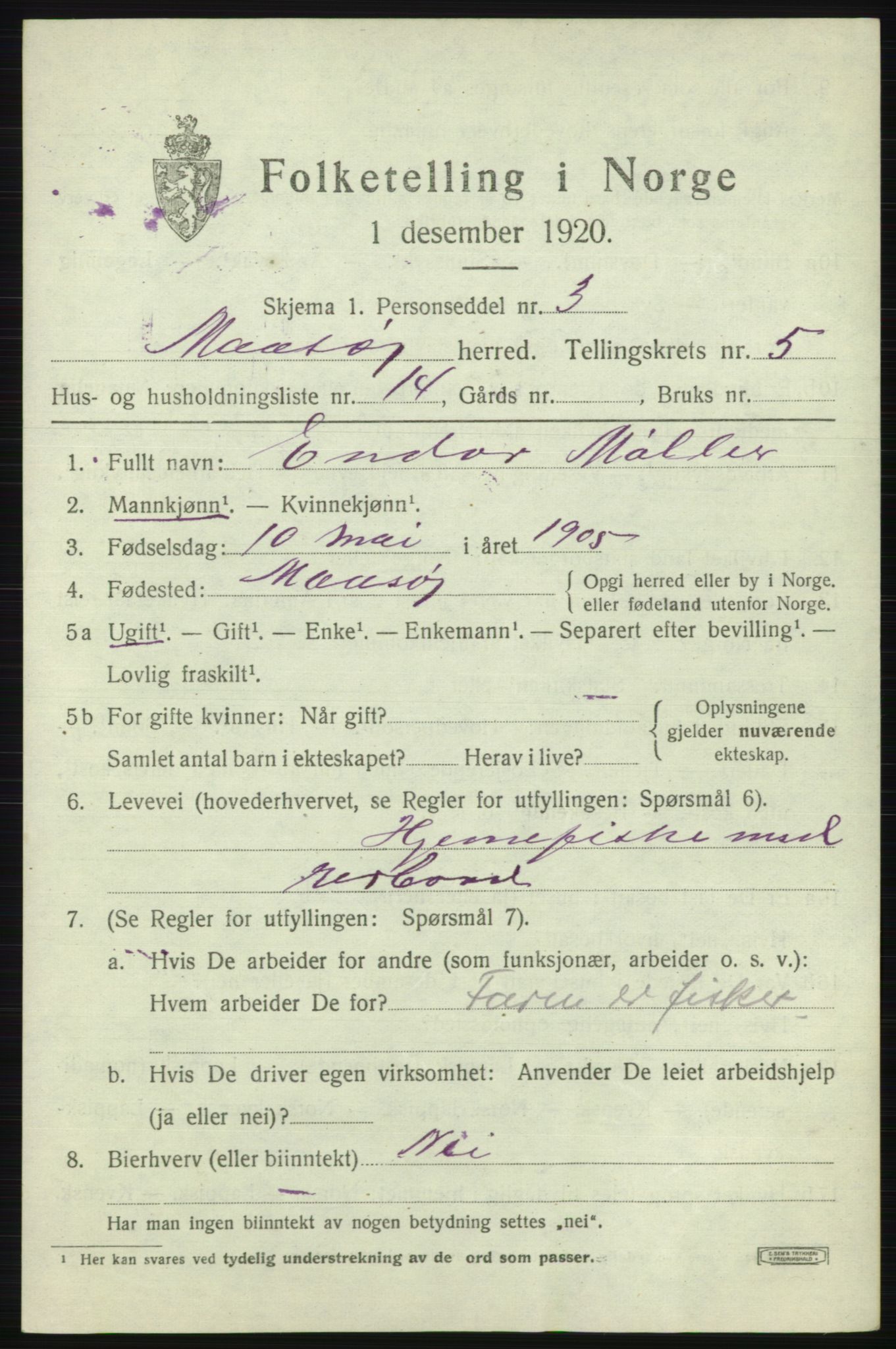 SATØ, 1920 census for Måsøy, 1920, p. 2618