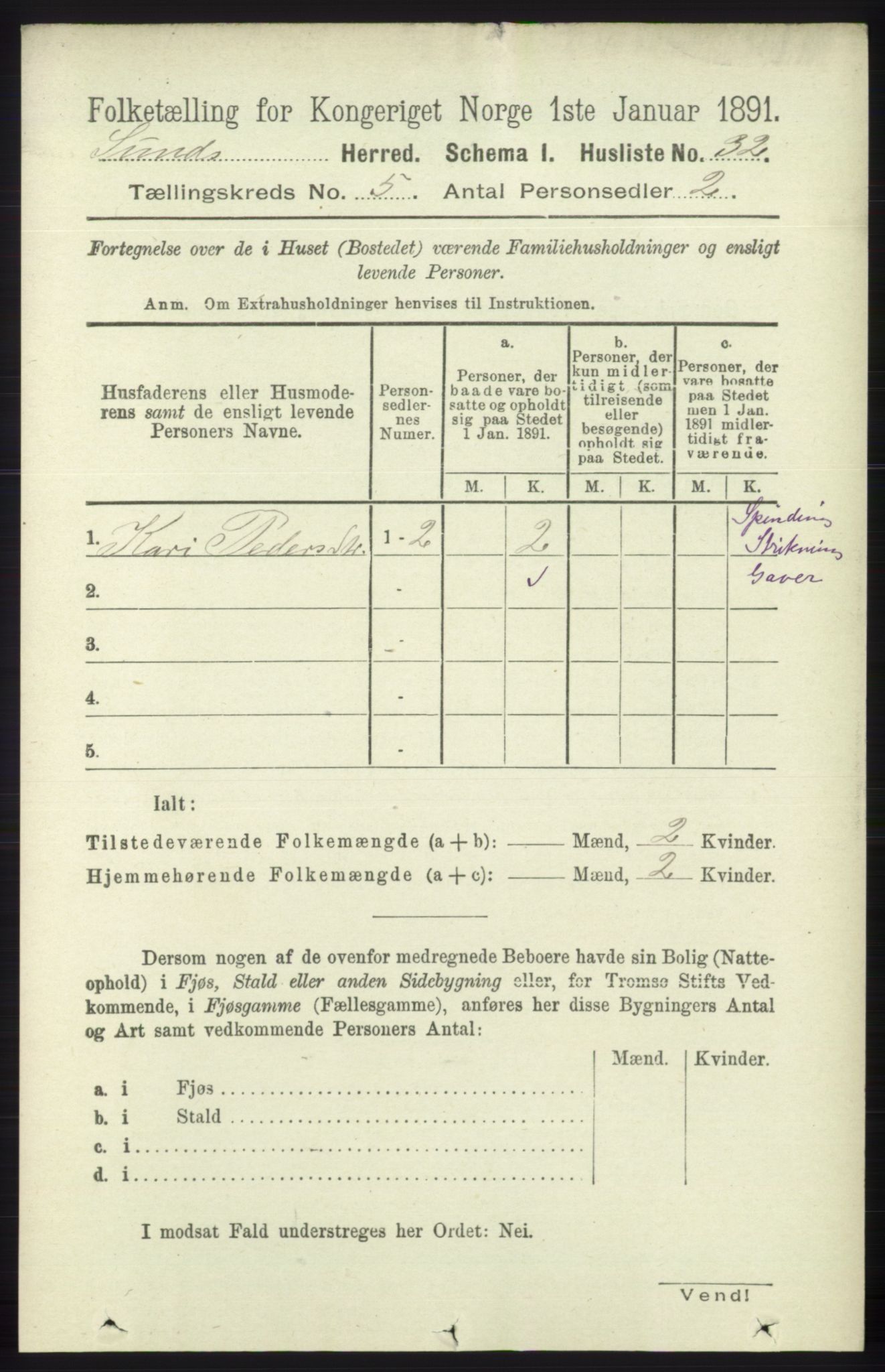 RA, 1891 census for 1245 Sund, 1891, p. 2357