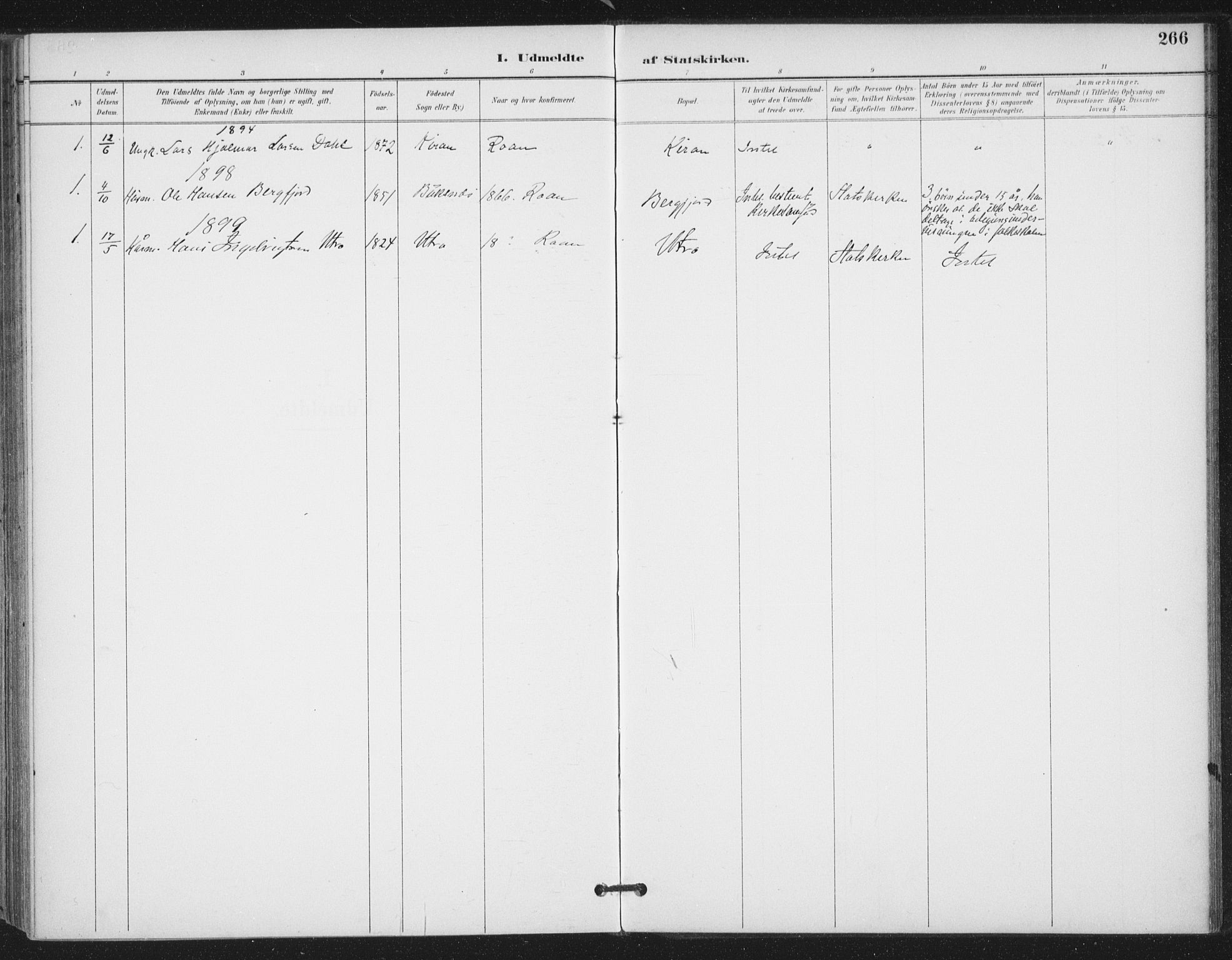 Ministerialprotokoller, klokkerbøker og fødselsregistre - Sør-Trøndelag, AV/SAT-A-1456/657/L0708: Parish register (official) no. 657A09, 1894-1904, p. 266