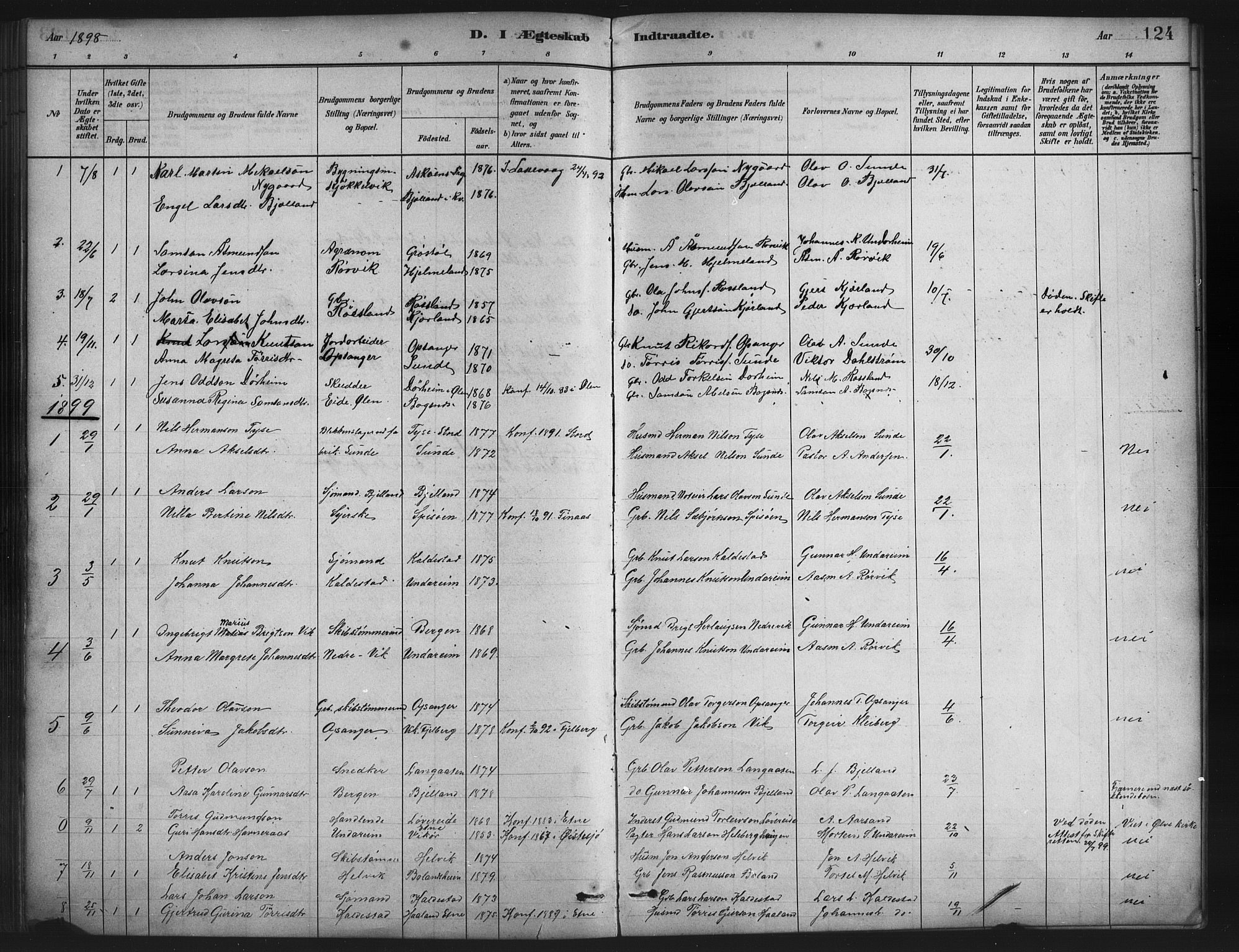 Husnes Sokneprestembete, SAB/A-75901/H/Hab: Parish register (copy) no. A 2, 1881-1917, p. 124