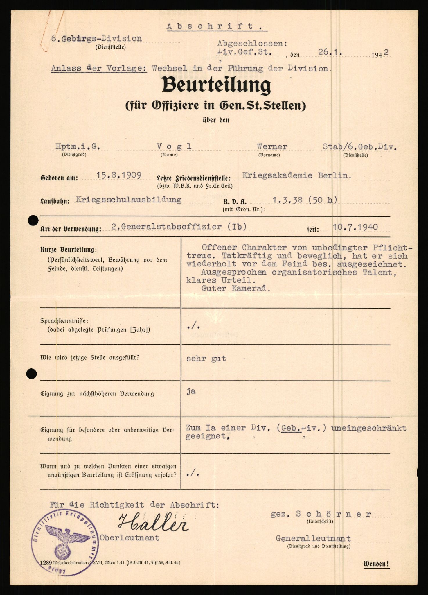 Forsvarets Overkommando. 2 kontor. Arkiv 11.4. Spredte tyske arkivsaker, AV/RA-RAFA-7031/D/Dar/Dara/L0019: Personalbøker og diverse, 1940-1945, p. 604