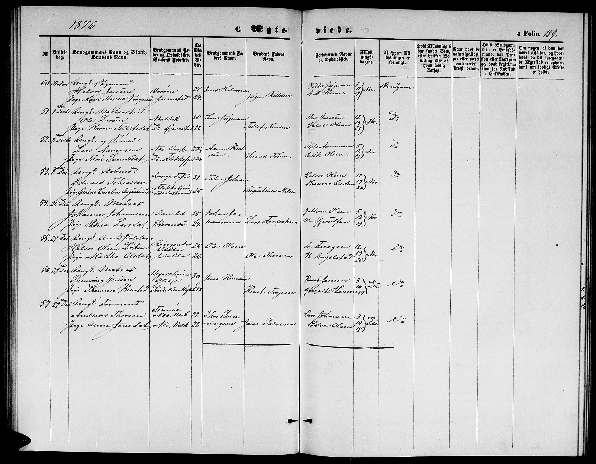 Holt sokneprestkontor, SAK/1111-0021/F/Fb/L0009: Parish register (copy) no. B 9, 1871-1883, p. 189